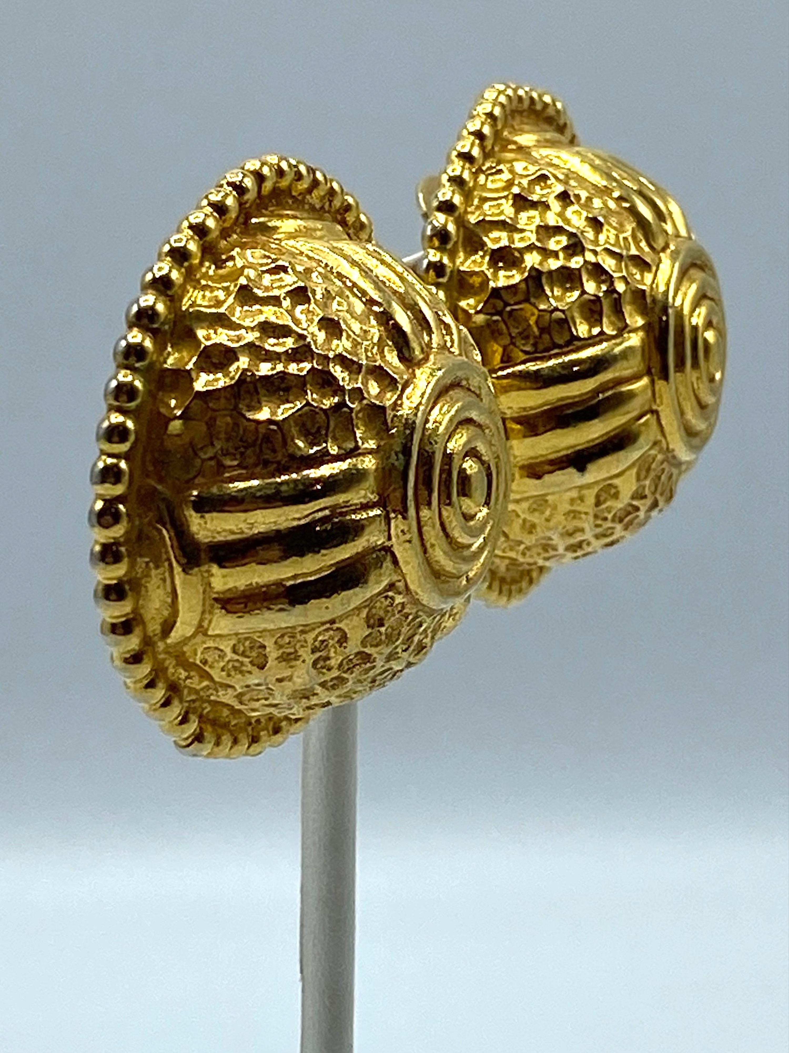 Dominique Aurientis 1980s Large Gold Domed Etruscan Style Button Earrings 8