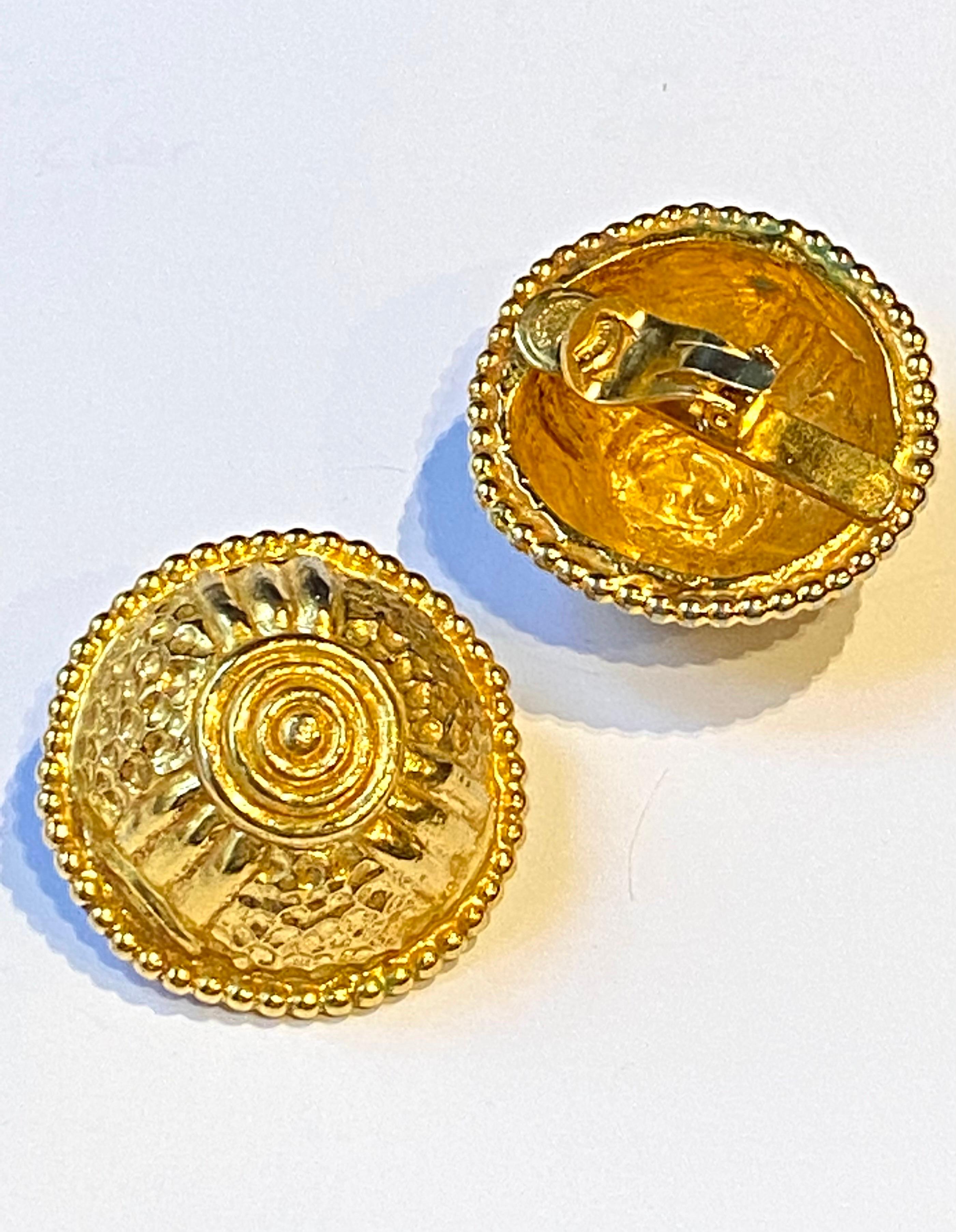 Women's or Men's Dominique Aurientis 1980s Large Gold Domed Etruscan Style Button Earrings