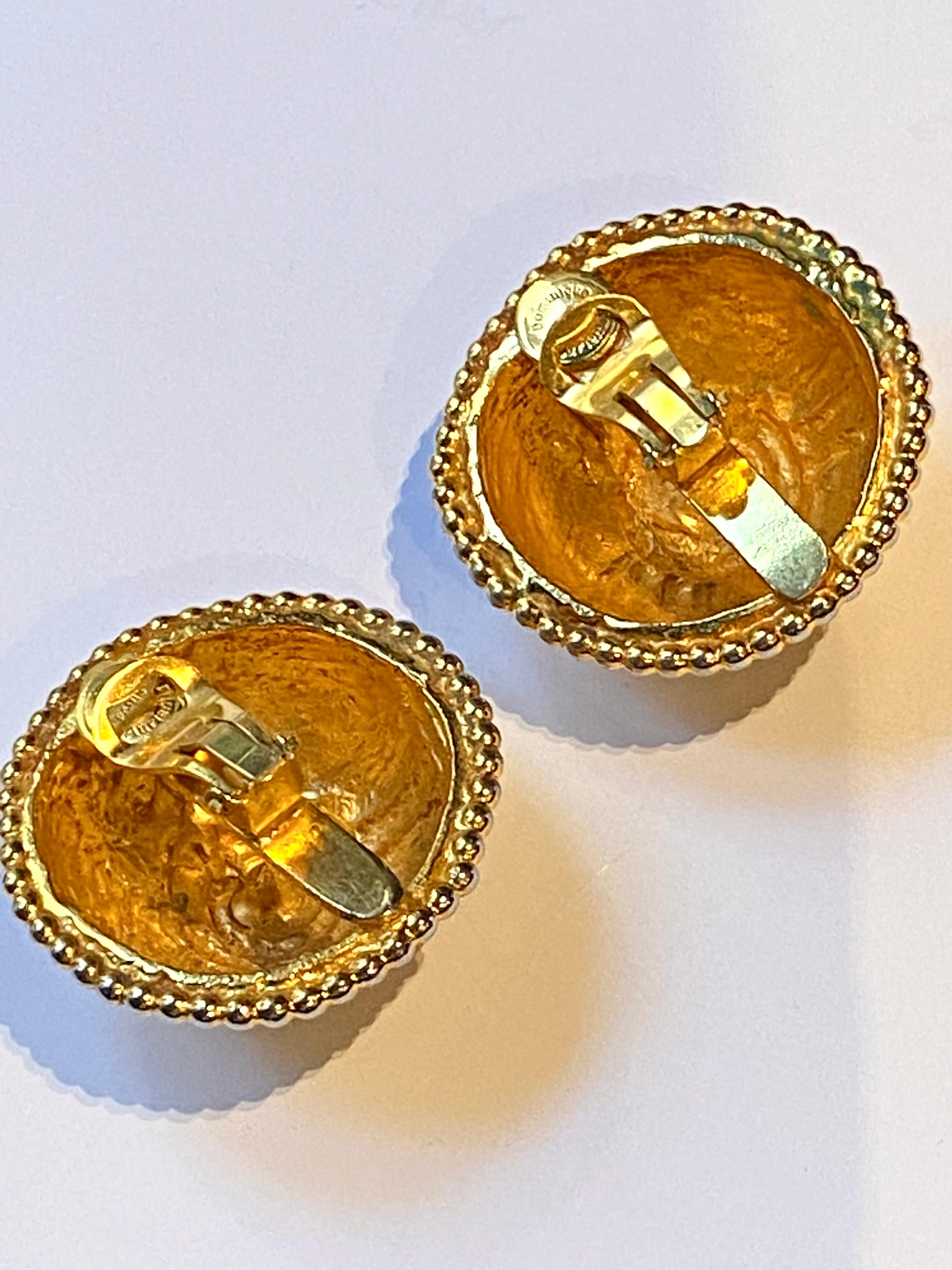 Dominique Aurientis 1980s Large Gold Domed Etruscan Style Button Earrings 1