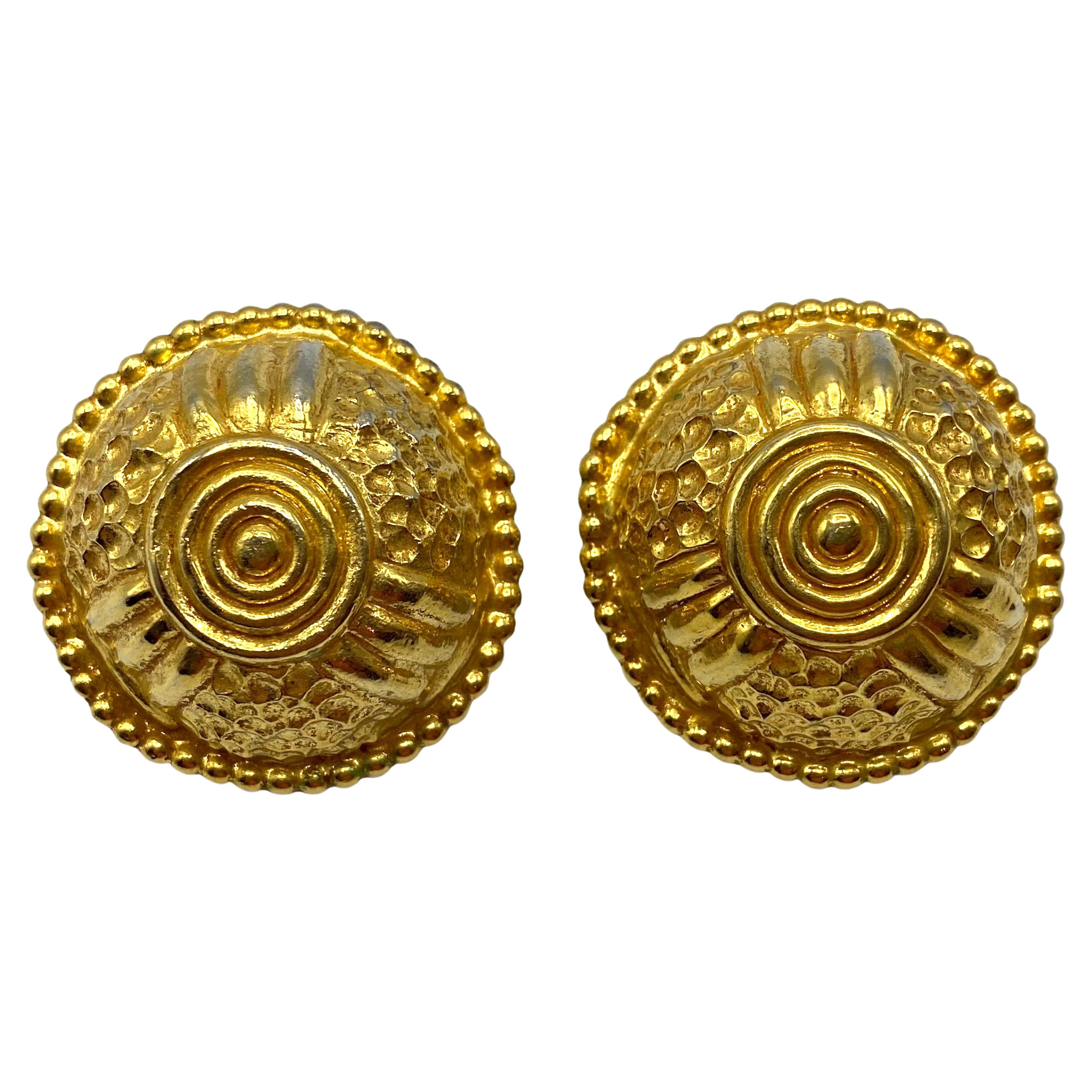 Dominique Aurientis 1980s Large Gold Domed Etruscan Style Button Earrings 2