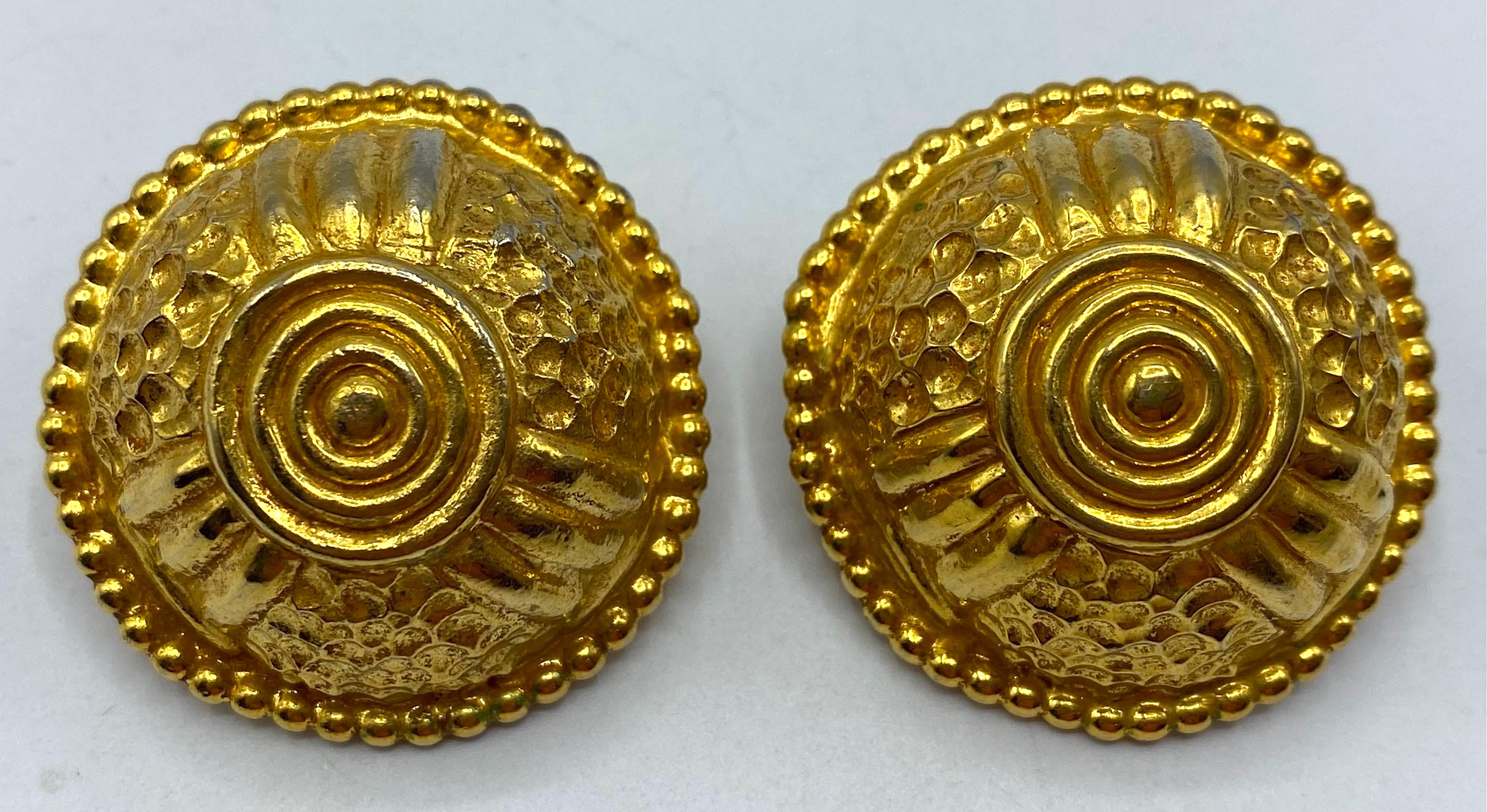 Dominique Aurientis 1980s Large Gold Domed Etruscan Style Button Earrings 3