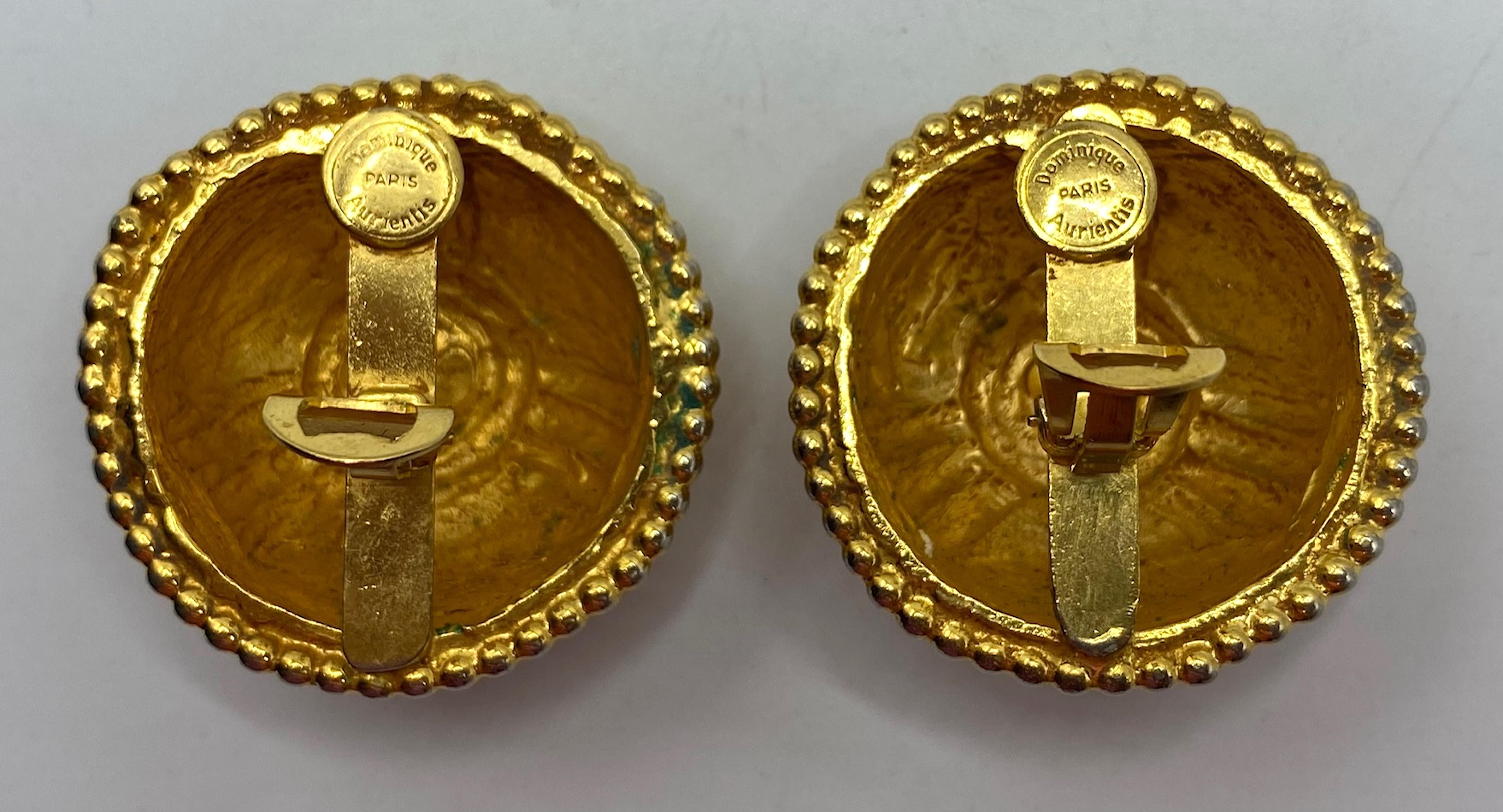 Dominique Aurientis 1980s Large Gold Domed Etruscan Style Button Earrings 4