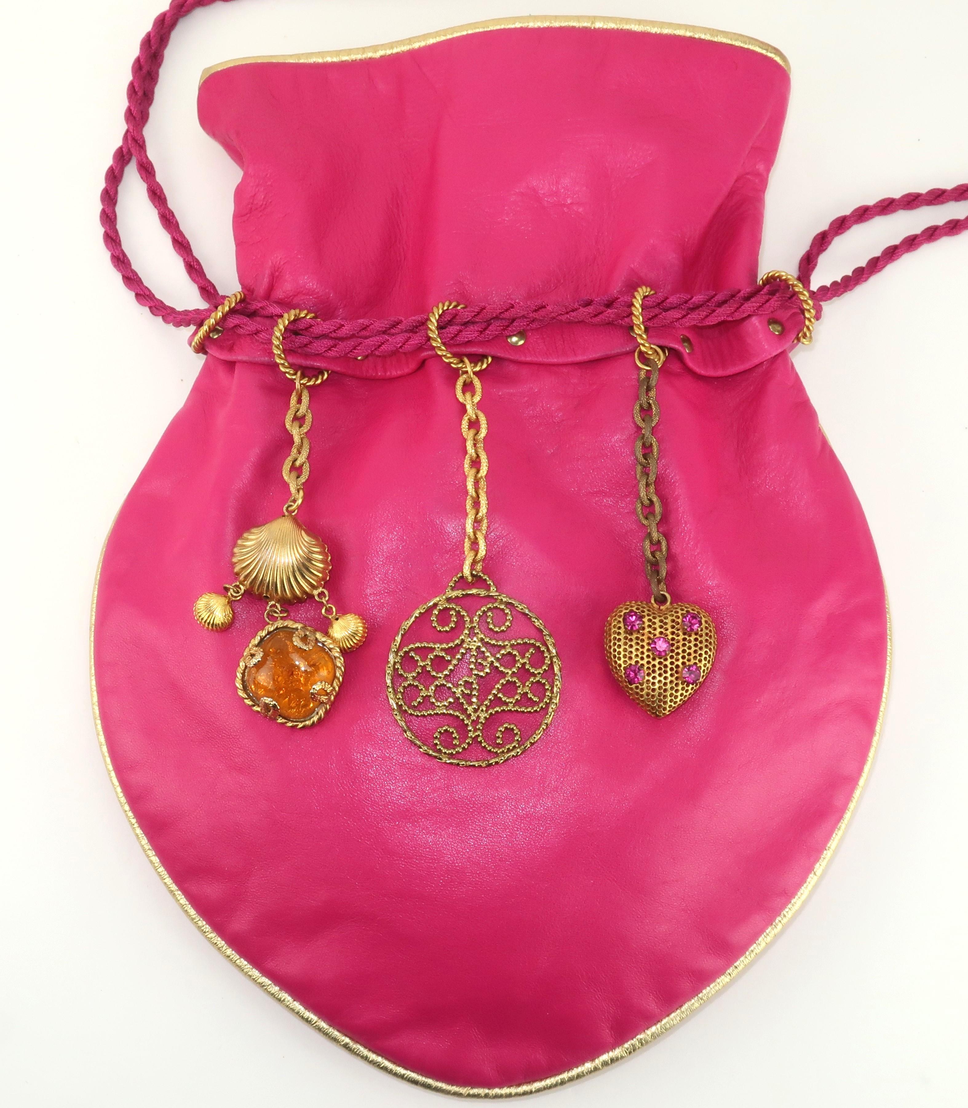 Dominique Aurientis Bejeweled Leather Drawstring Handbag, 1980's For Sale 1