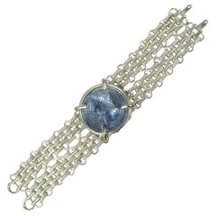 Dominique Aurientis Bracelet Silver Blue gripoix Glass Intaglio, 1980s