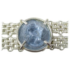 Dominique Aurientis Bracelet Silver Blue gripoix Glass Intaglio, 1980s