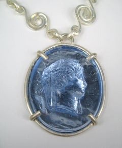 Dominique Aurientis Blue gripoix Intaglio Necklace, Never Worn -1980s