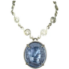 Dominique Aurientis Blue gripoix Intaglio Necklace, Never Worn -1980s