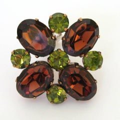 Dominique Aurientis Brown Green Rhinestone Earrings, Never Worn 1980s