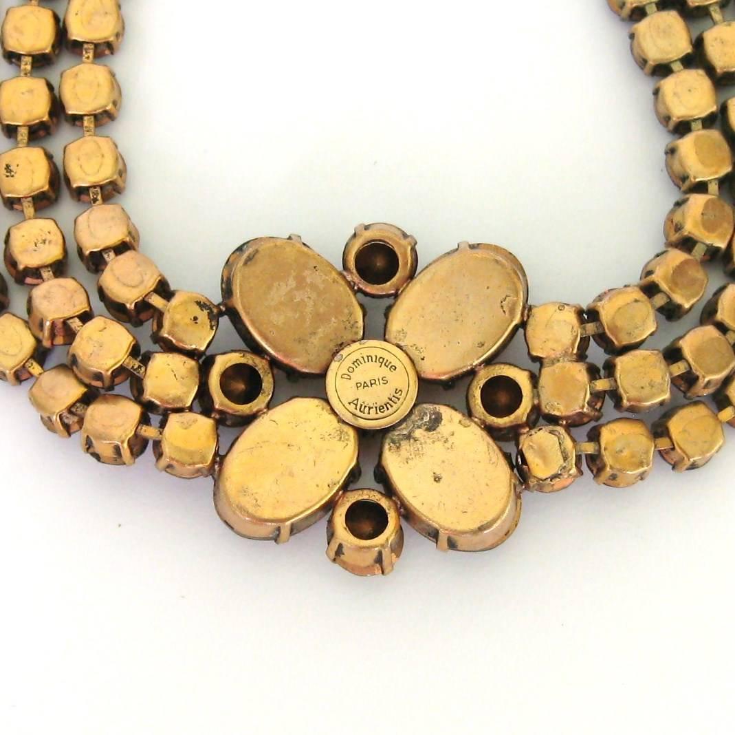 Dominique Aurientis Brown Green Rhinestone Necklace, Never Worn 1980s In New Condition For Sale In Wallkill, NY