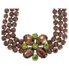 Retro Dominique Aurientis Brown Green Rhinestone Necklace, Never Worn 1980s