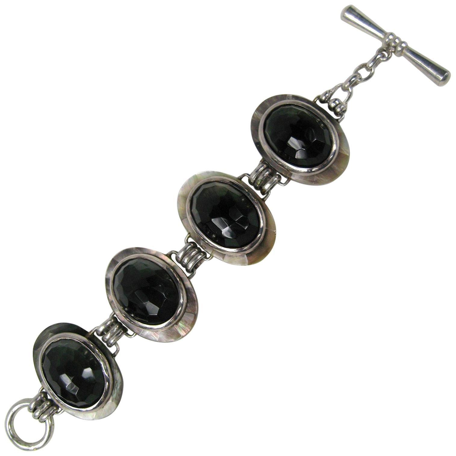 Dominique Aurientis Faceted Stone Sterling Silver Bracelet, New-1980s For Sale