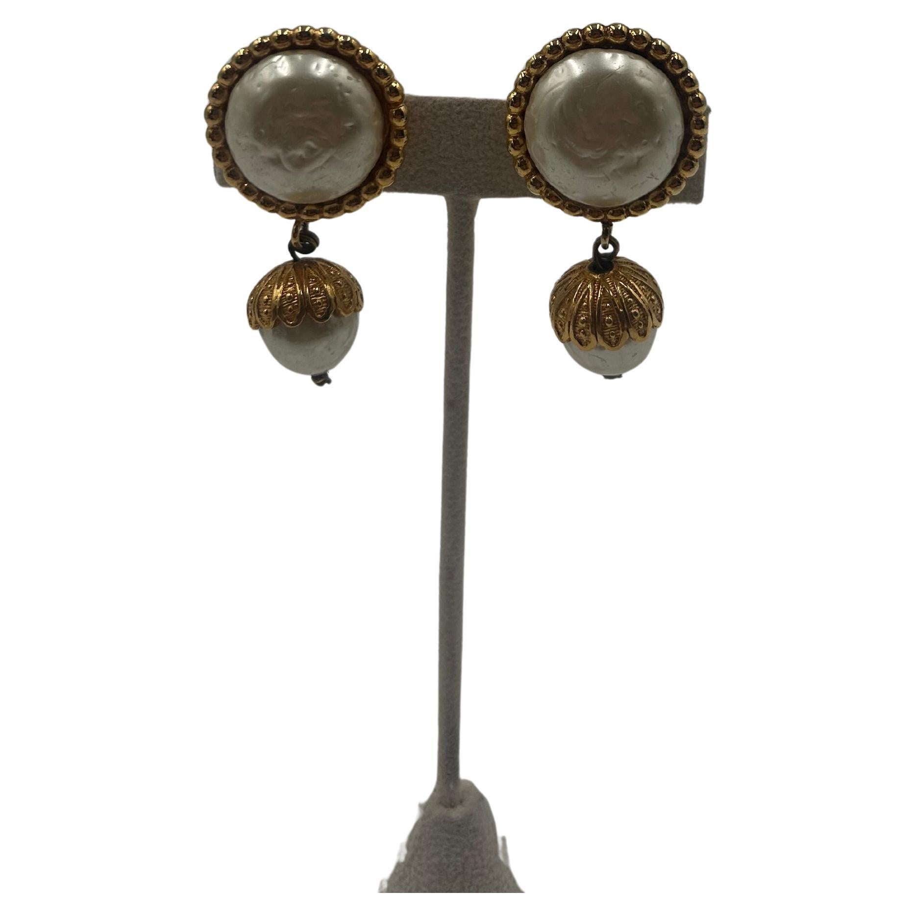 Dominique Aurientis Faux-Perle And Gold Toned Clip-On Earrings