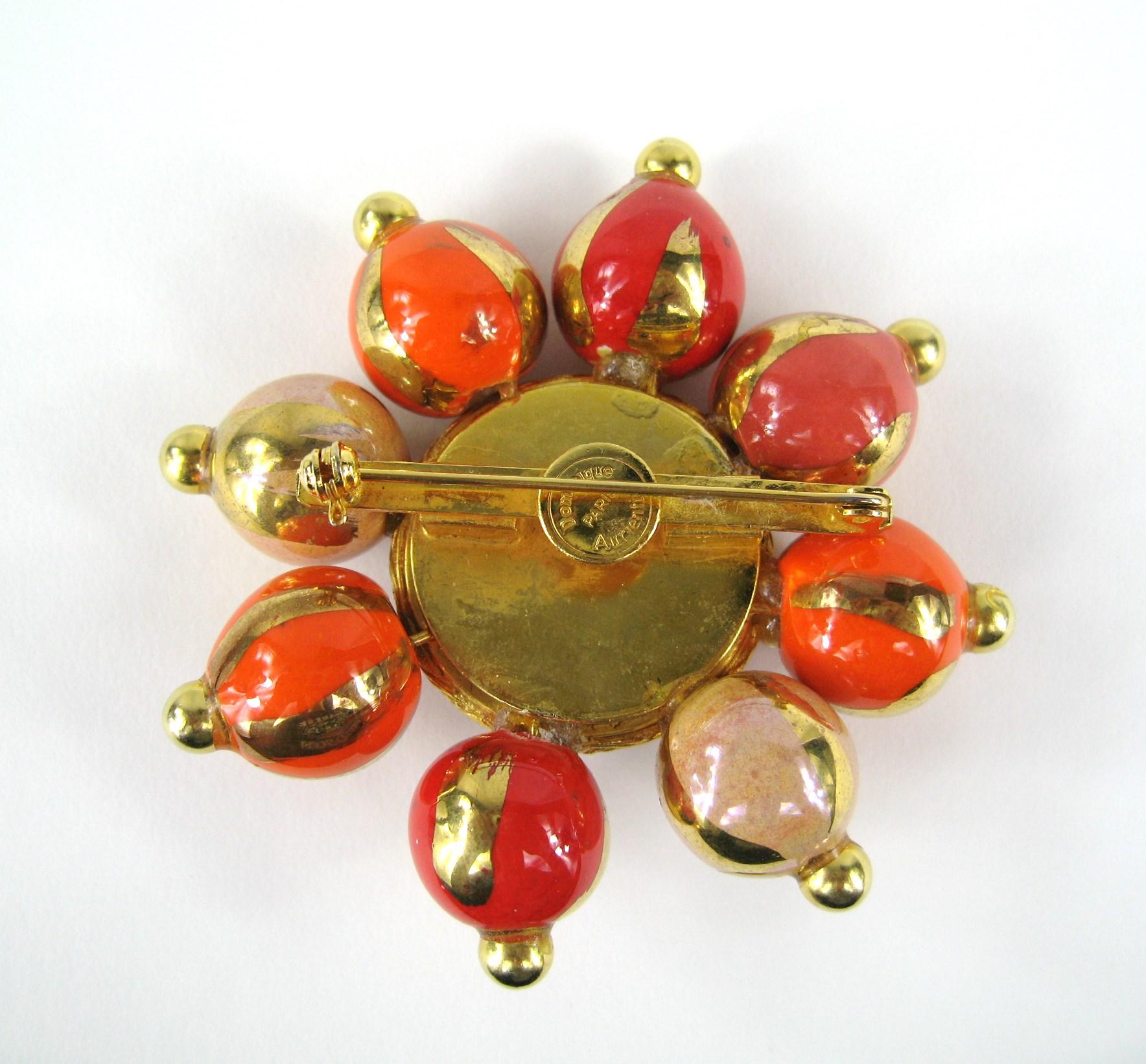 Women's Dominique Aurientis French Gripoix Glass Painted Brooch Pin New Never worn 1980s