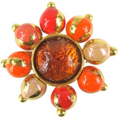 Dominique Aurientis French Gripoix Glass Painted Brooch Pin New Never worn 1980s