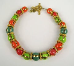 Dominique Aurientis French Hand Painted  Beaded Necklace New, Never Worn 1980s