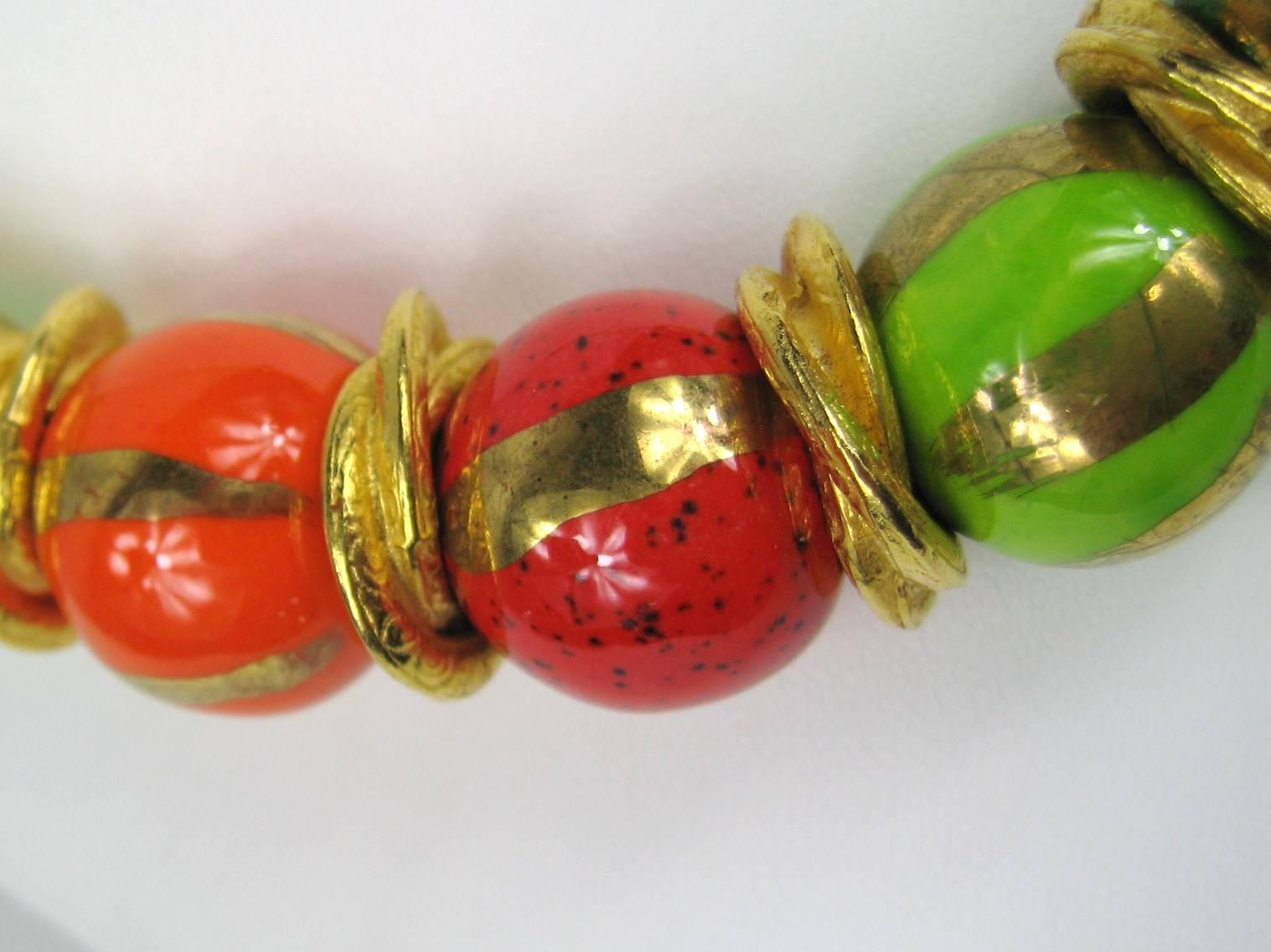 Women's Dominique Aurientis French Hand Painted  Beaded Necklace New, Never Worn 1980s For Sale
