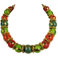 Used Dominique Aurientis French Hand Painted  Beaded Necklace New, Never Worn 1980s