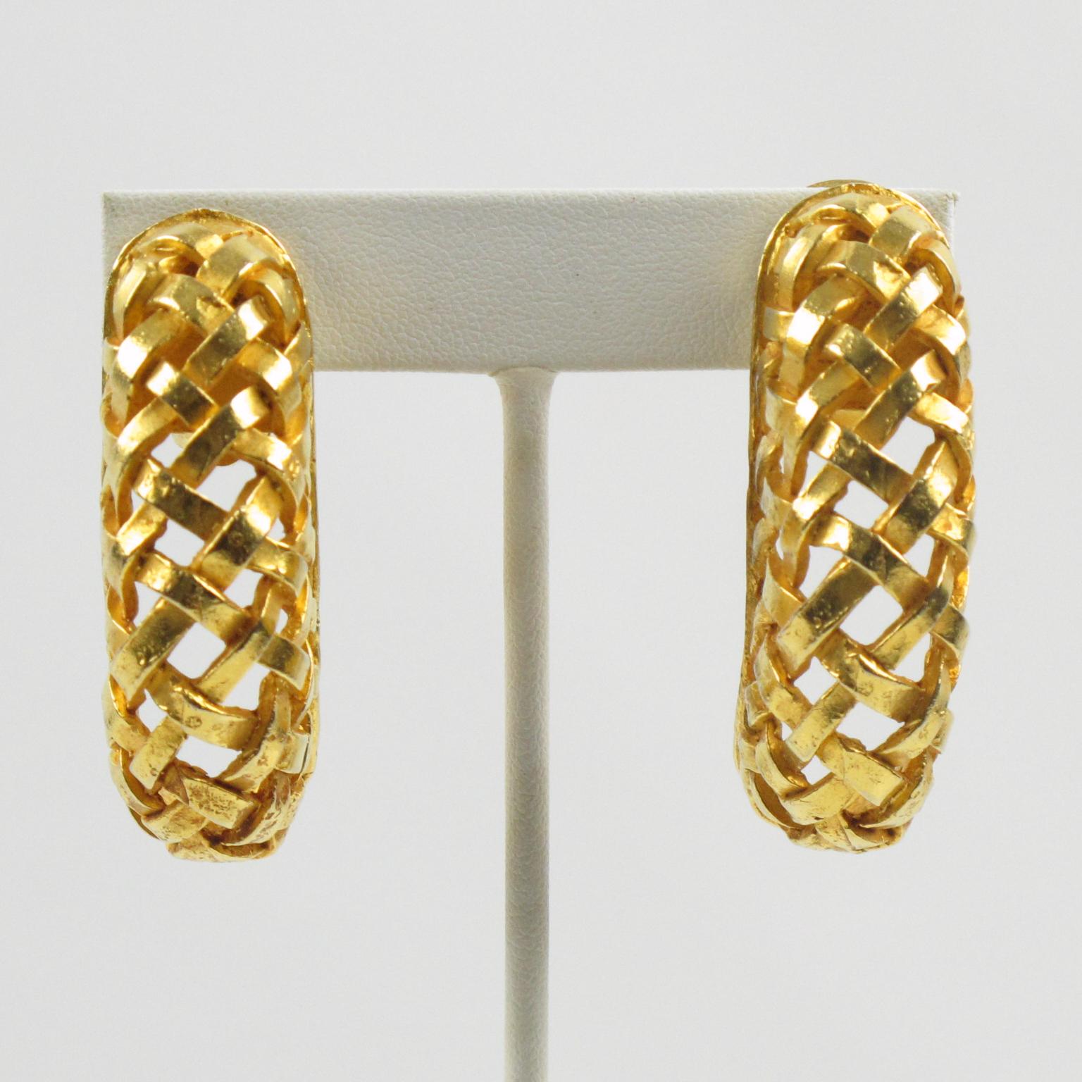 Modern Dominique Aurientis Gilt Metal Braided Clip Earrings