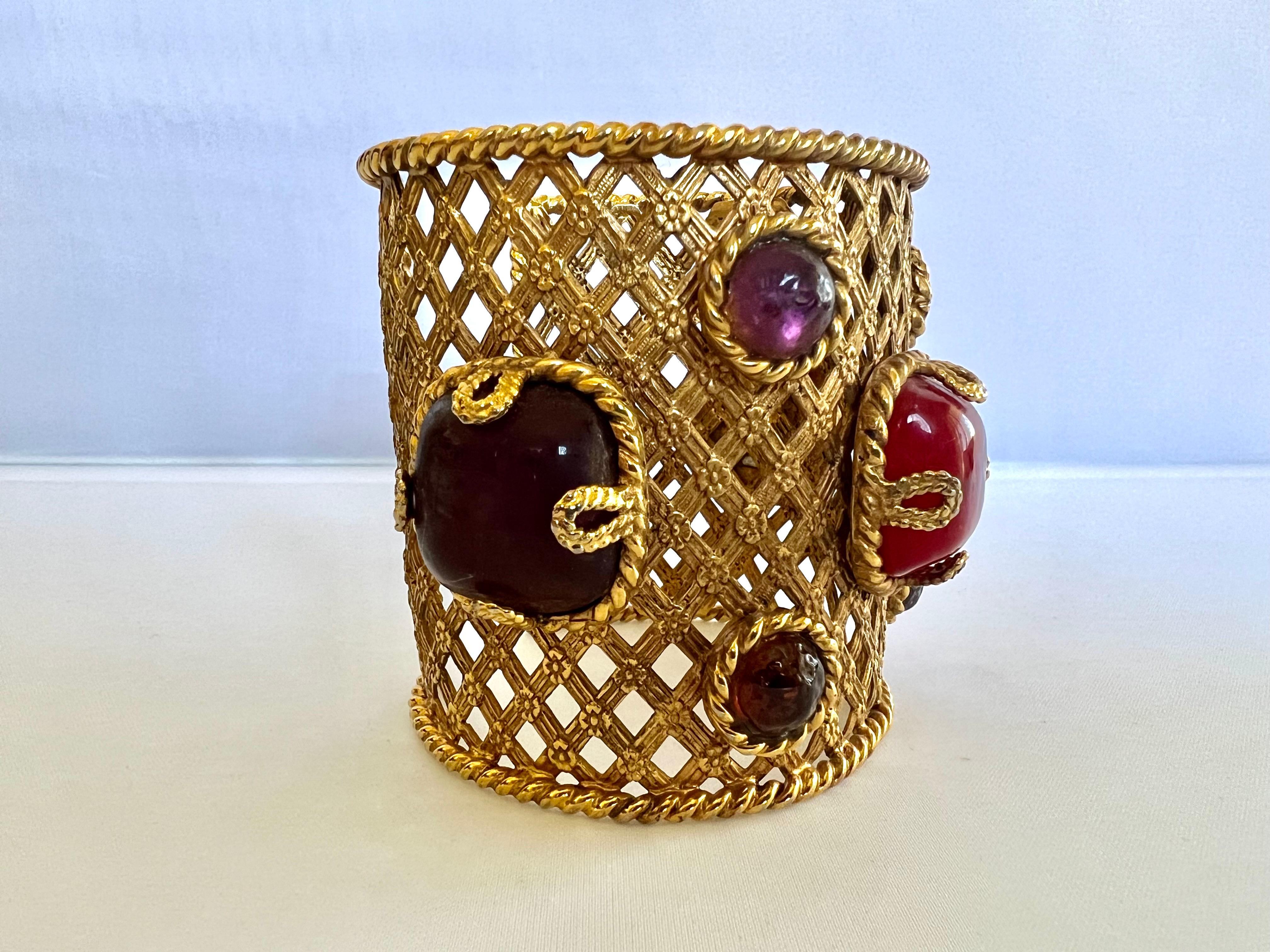 Artisan Dominique Aurientis Gilt Molten Glass Jeweled Cuff Bracelet For Sale
