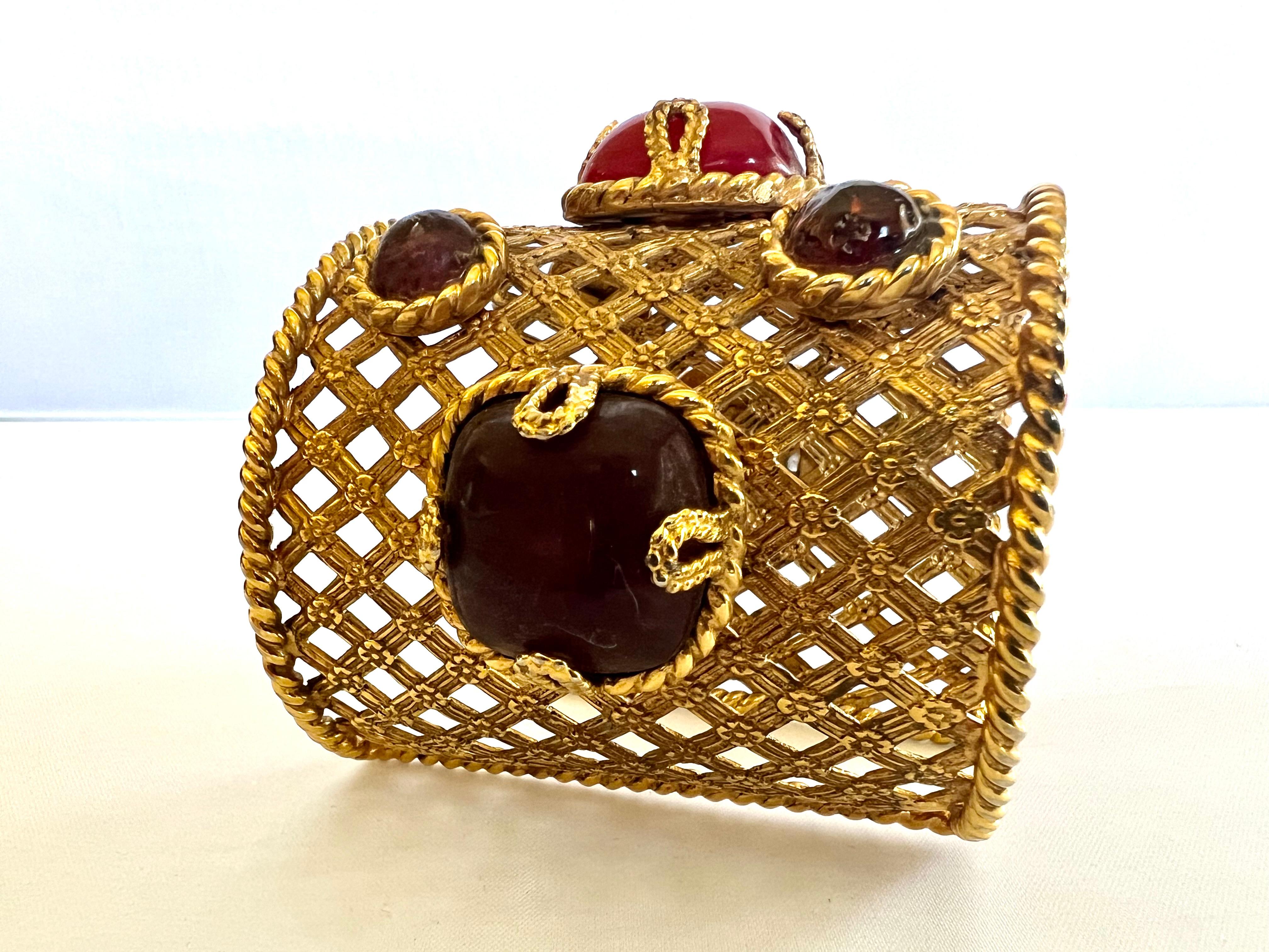 Dominique Aurientis Gilt Molten Glass Jeweled Cuff Bracelet In Excellent Condition For Sale In Palm Springs, CA