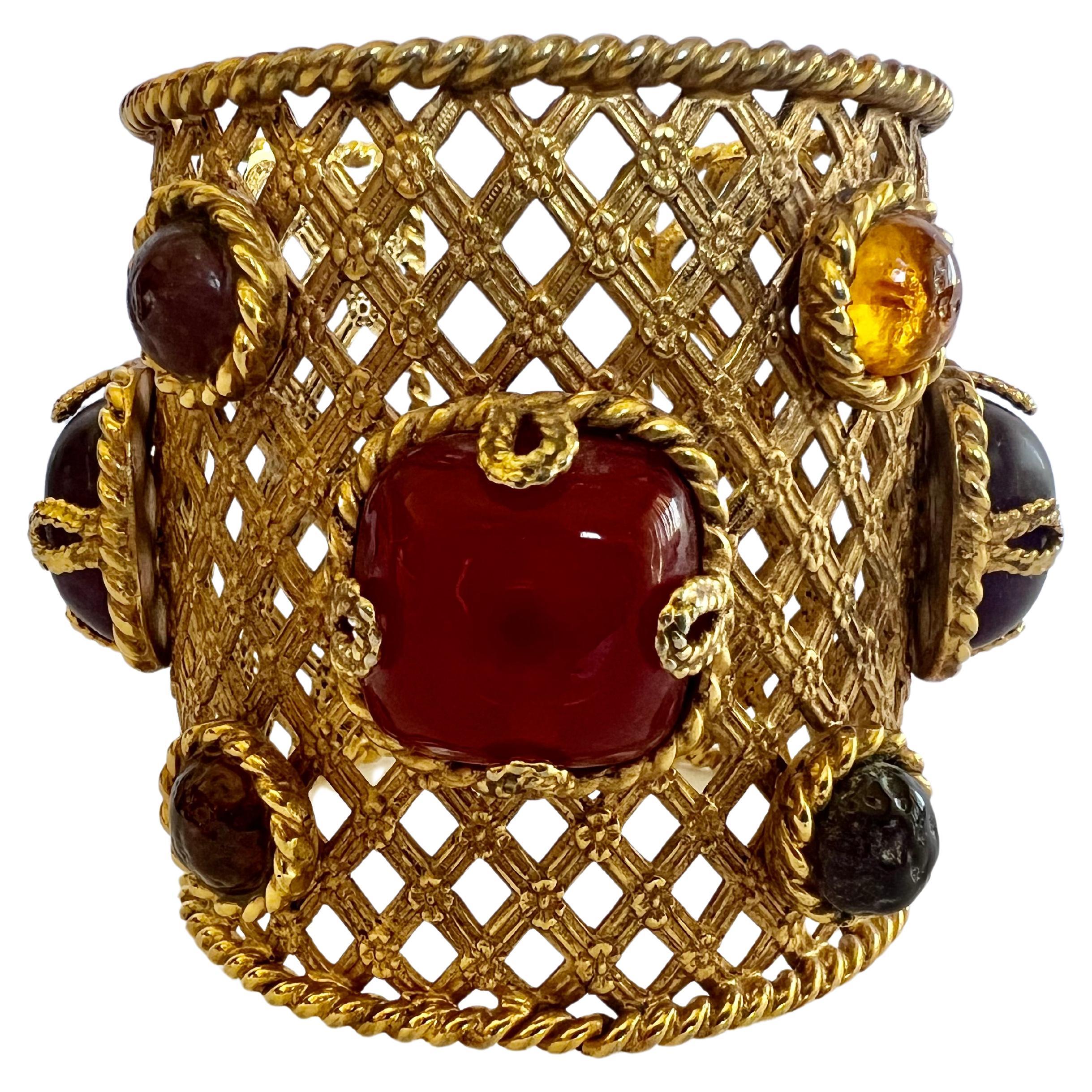 Dominique Aurientis Manschettenarmband aus vergoldetem Molten-Glas mit Juwelen im Angebot