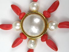 Dominique Aurientis Gold Gilt Baroque Pearl Coral Brooch, Never Worn 1980s