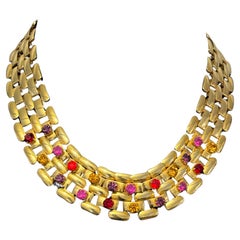 Dominique Aurientis Collier en or doré et cristal neuf, jamais porté, années 1980