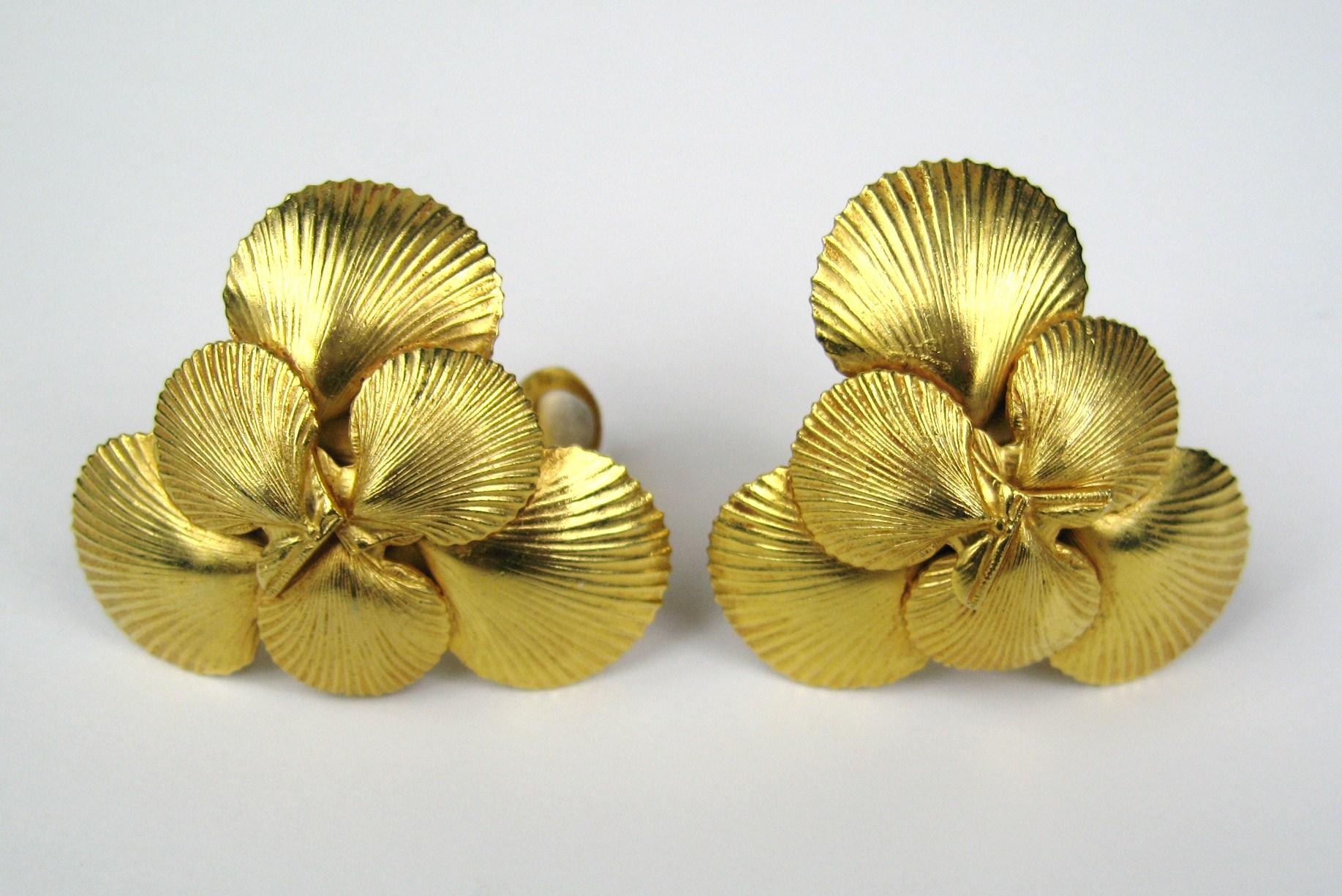 Women's Dominique Aurientis Gold Gilt Sea shell Earrings New, Never Worn 1980s For Sale