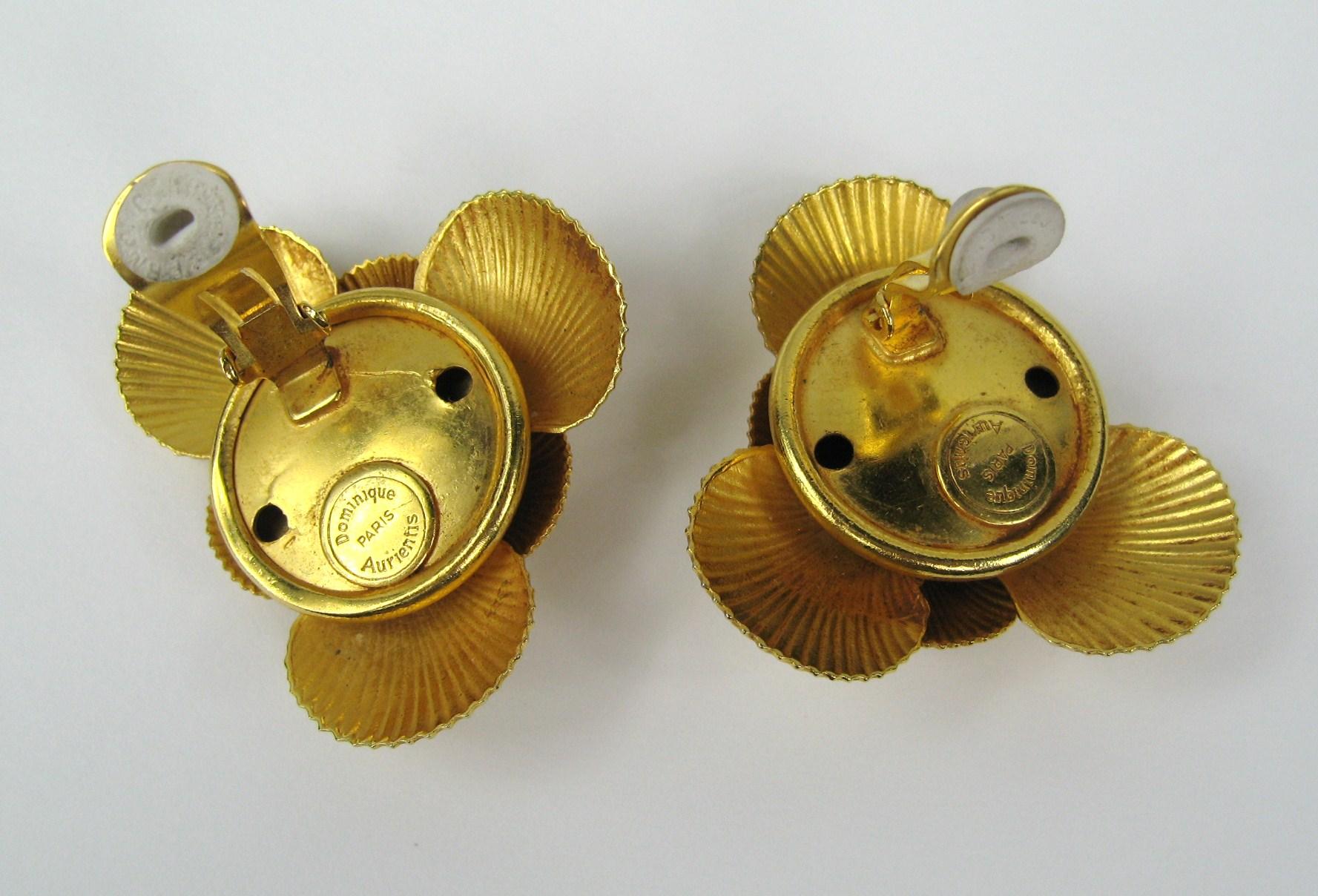 Dominique Aurientis Gold Gilt Sea shell Earrings New, Never Worn 1980s For Sale 1