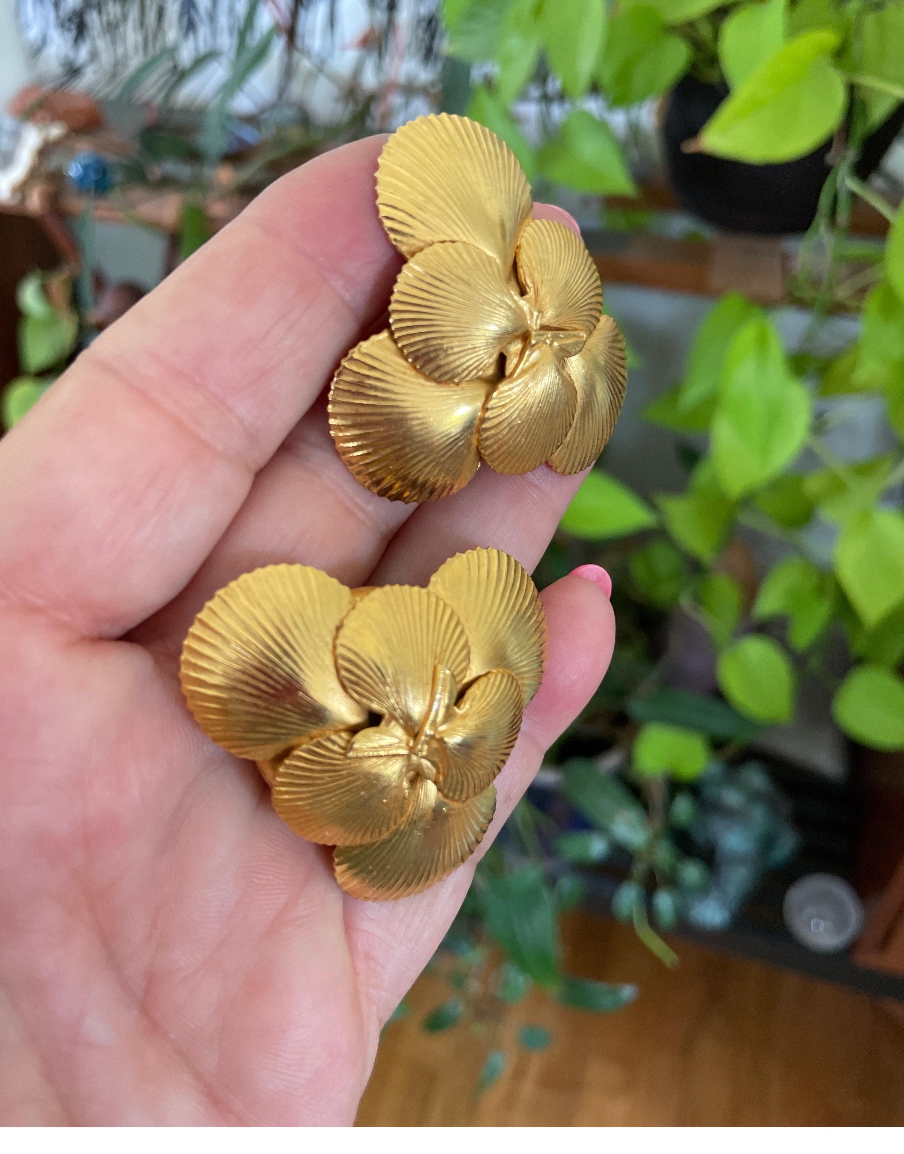 Dominique Aurientis Gold Gilt Sea shell Earrings New, Never Worn 1980s For Sale 2