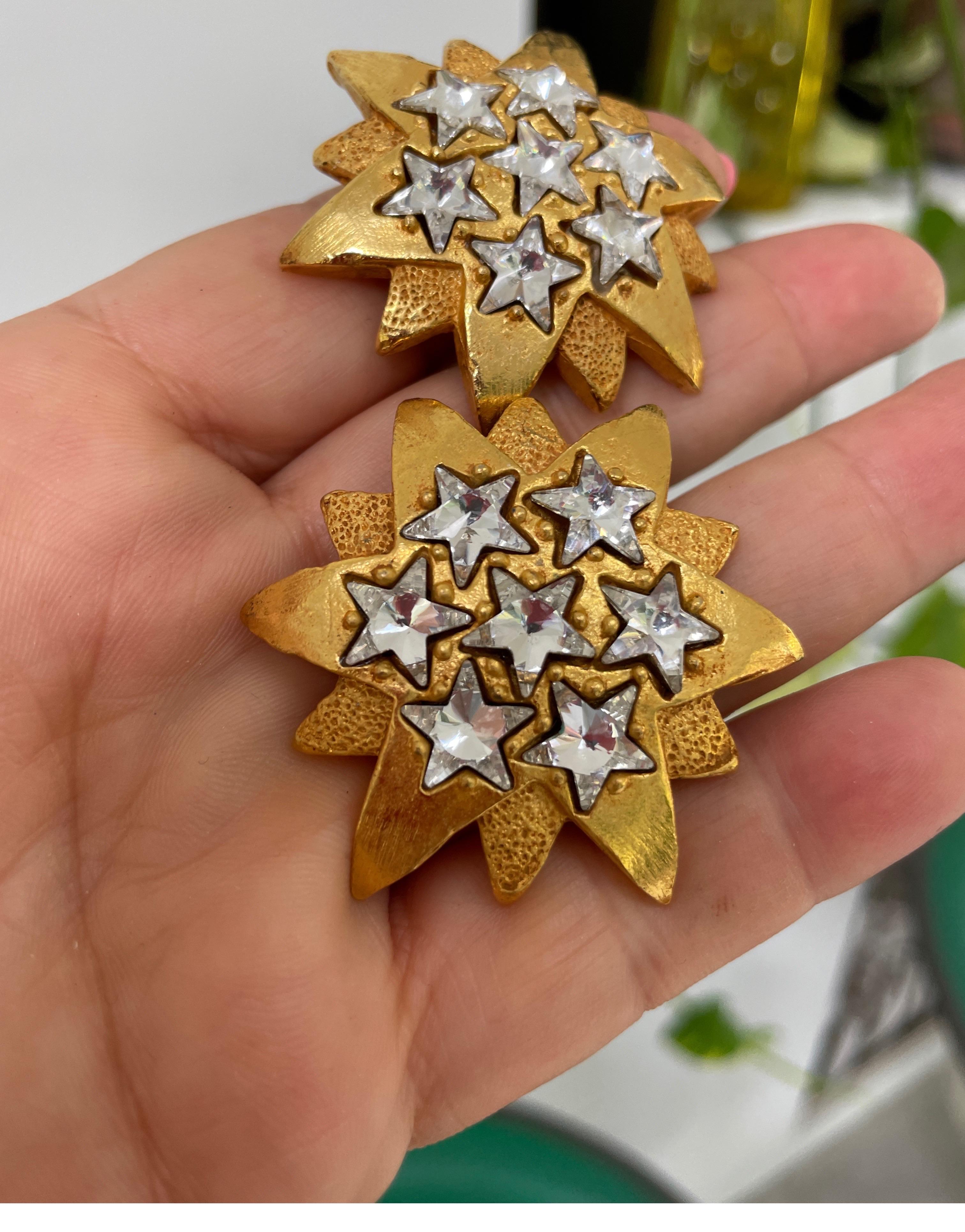 Dominique Aurientis Gold Gilt Star Massive Earrings New, Never worn 1980's  For Sale 1