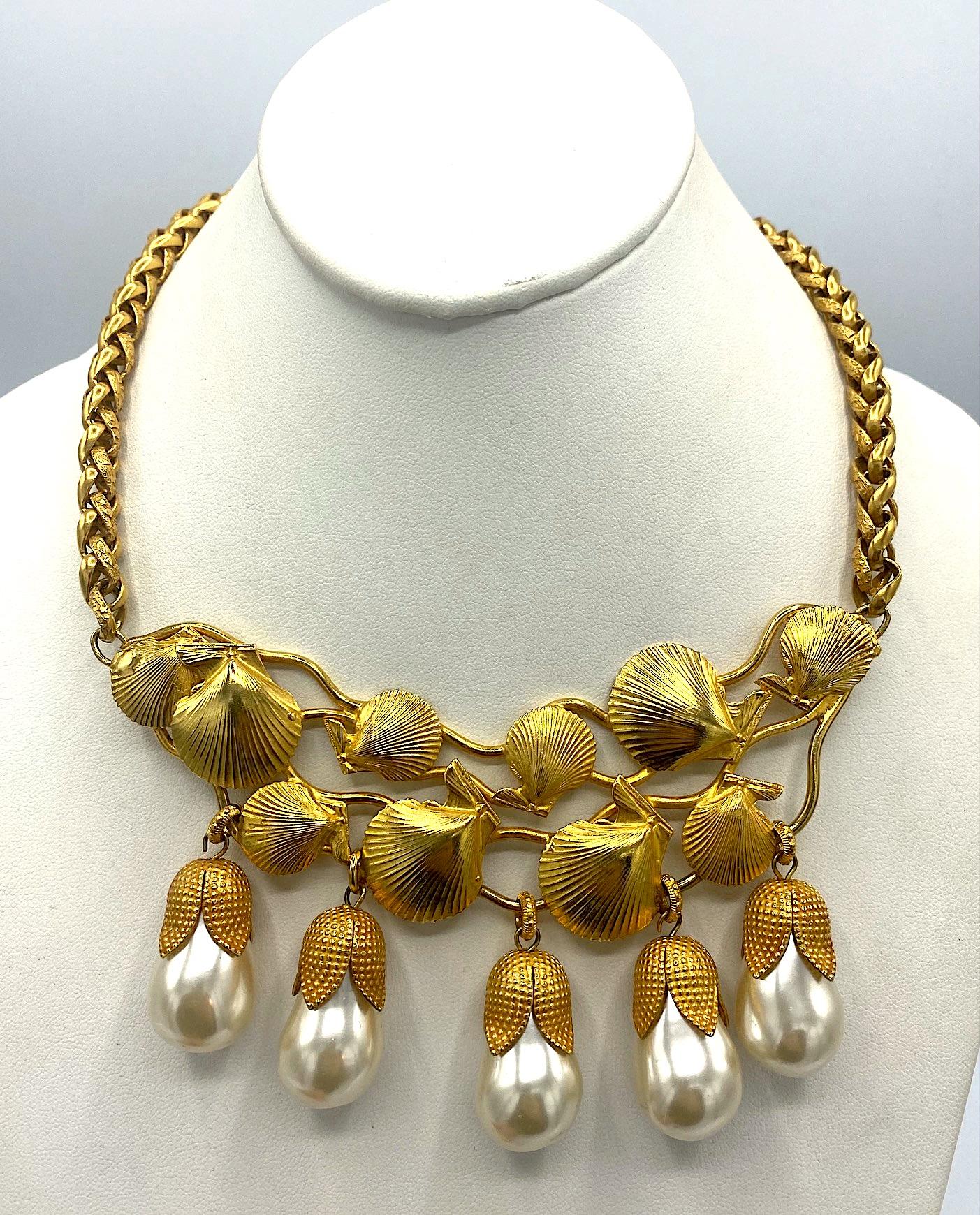 Pear Cut Dominique Aurientis Gold & Pearl Seashell Necklace