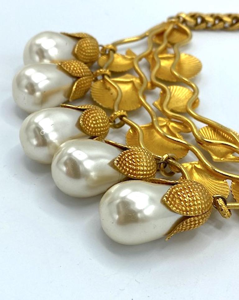Dominique Aurientis Gold & Pearl Seashell Necklace In Excellent Condition In New York, NY