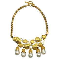 Vintage Dominique Aurientis Gold & Pearl Seashell Necklace