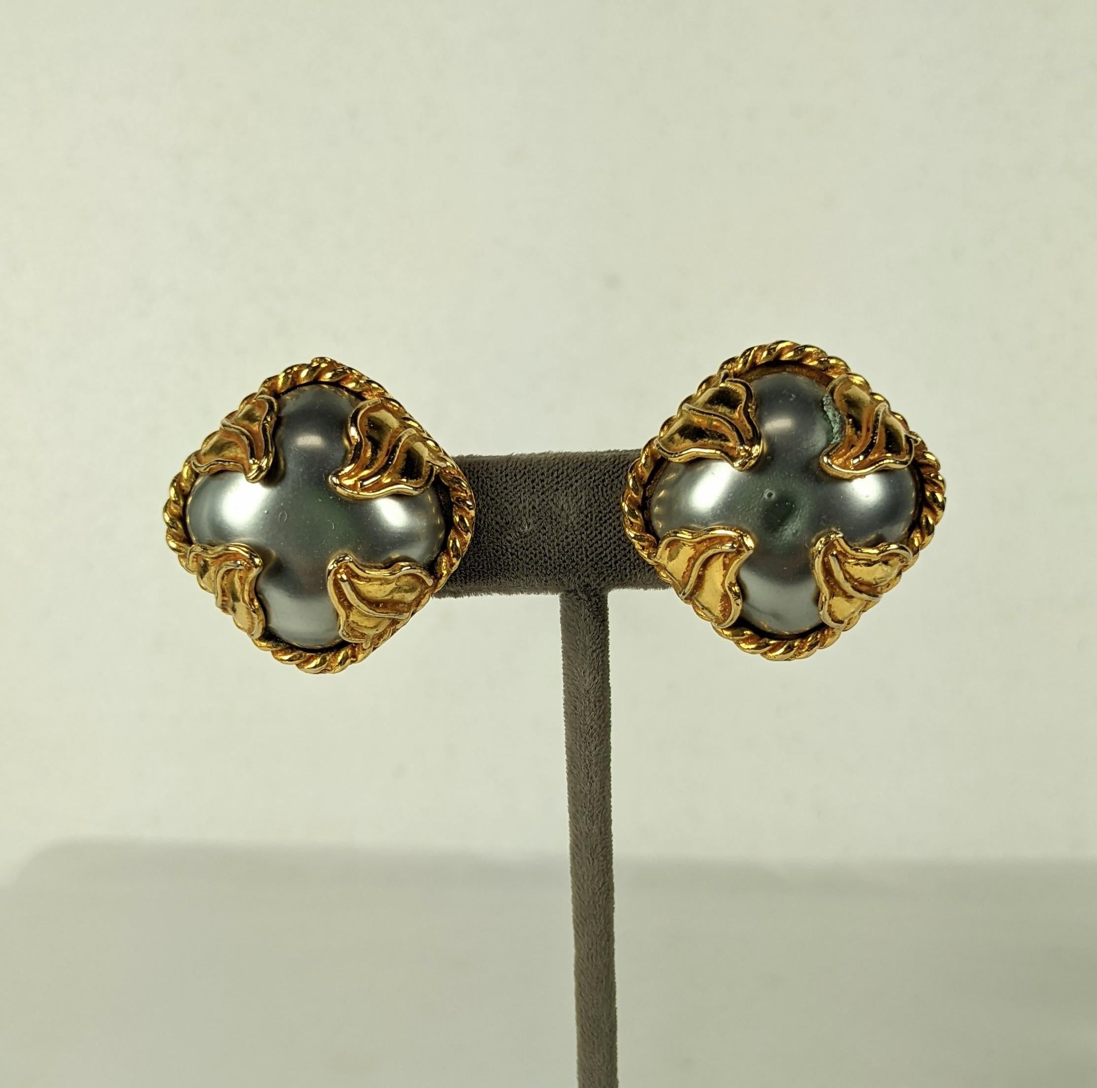 Dominique Aurientis Gray Pearl Earrings In Excellent Condition For Sale In New York, NY