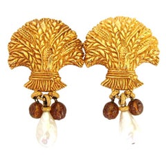 Vintage  Dominique Aurientis Gripoix Glass Baroque Pearl Earrings New, Never worn 1980s