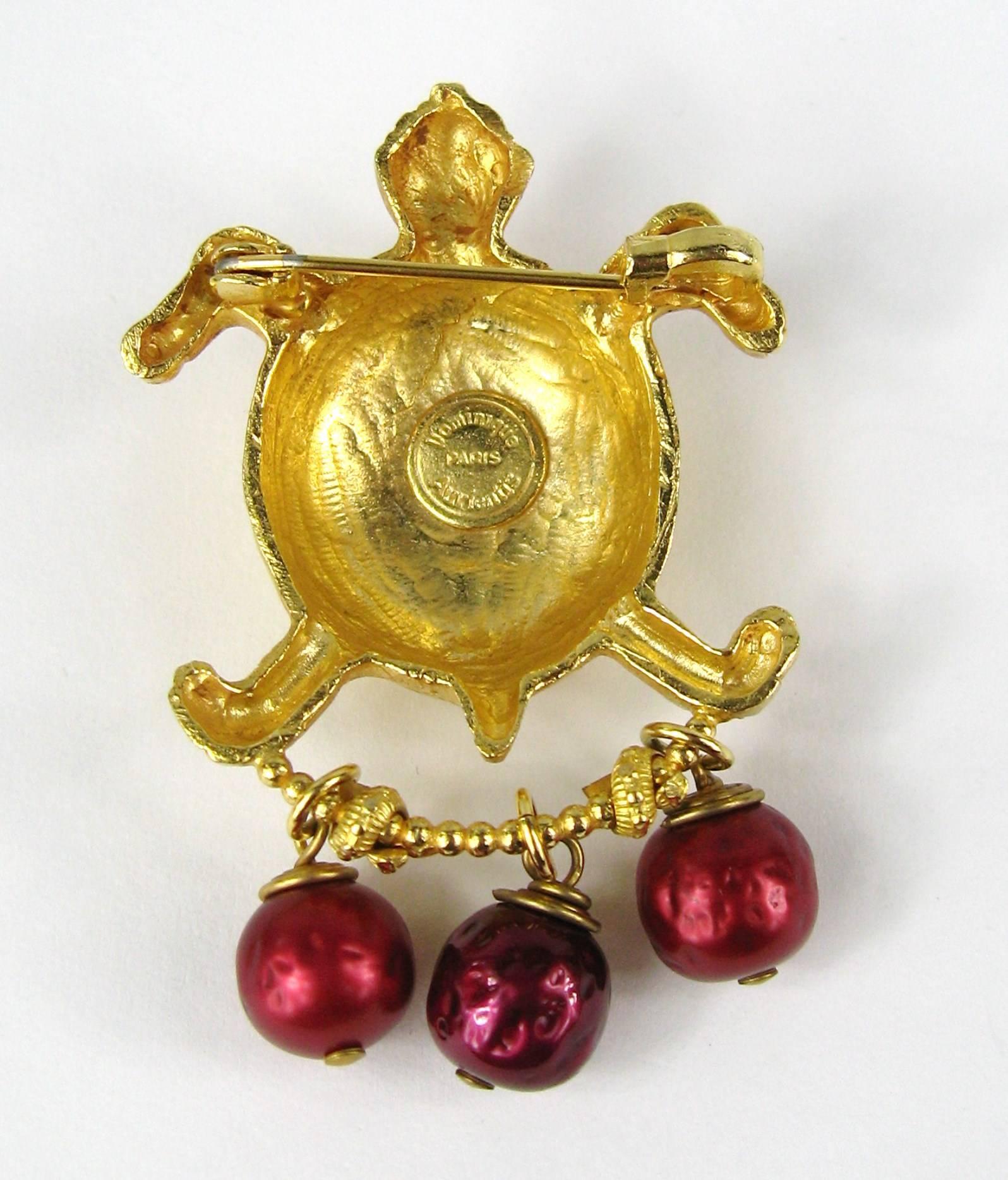 Dominique Aurientis Gripoix Glass Turtle Brooch, Never Worn 1980s  In New Condition For Sale In Wallkill, NY