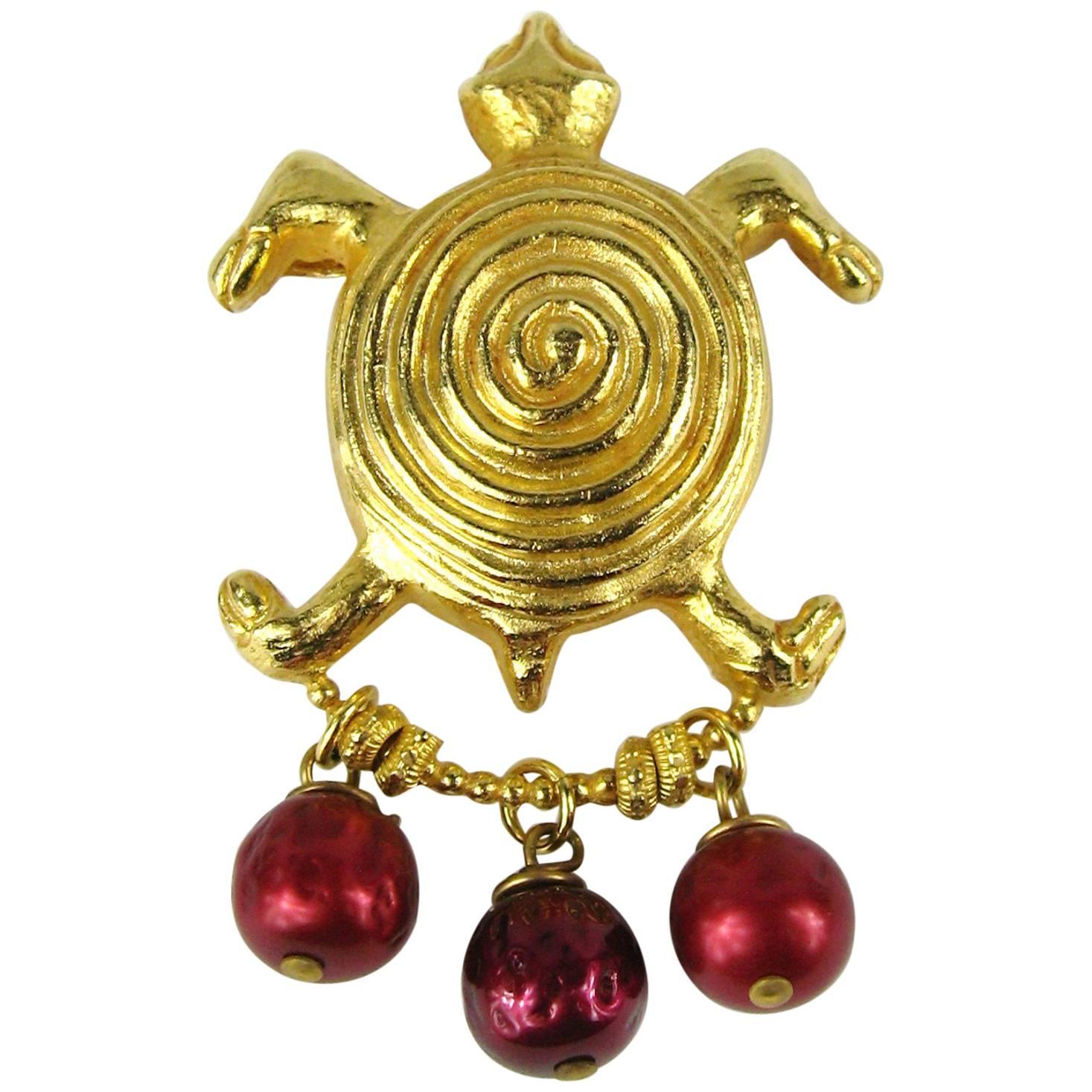 Dominique Aurientis Gripoix Glass Turtle Brooch, Never Worn 1980s For Sale