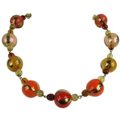 Vintage Dominique Aurientis Gripoix Orange Gold Hand Painted Necklace, Never worn- 1980s