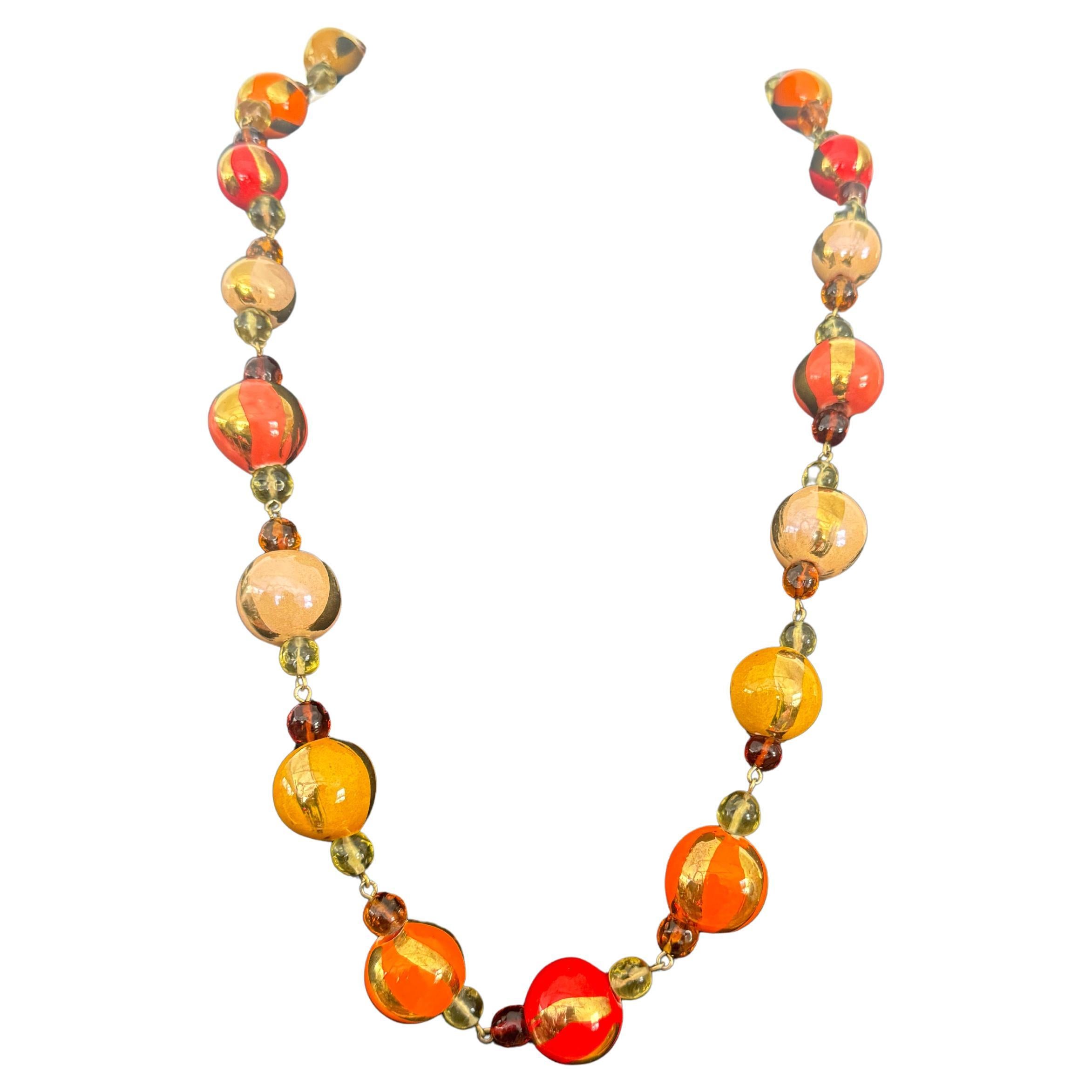 Collana dipinta a mano in oro arancione Dominique Aurientis, mai indossata - anni 
80