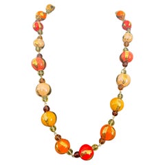 Dominique Aurientis Gripoix Orange Gold Hand Painted Necklace, Never worn- 1980s