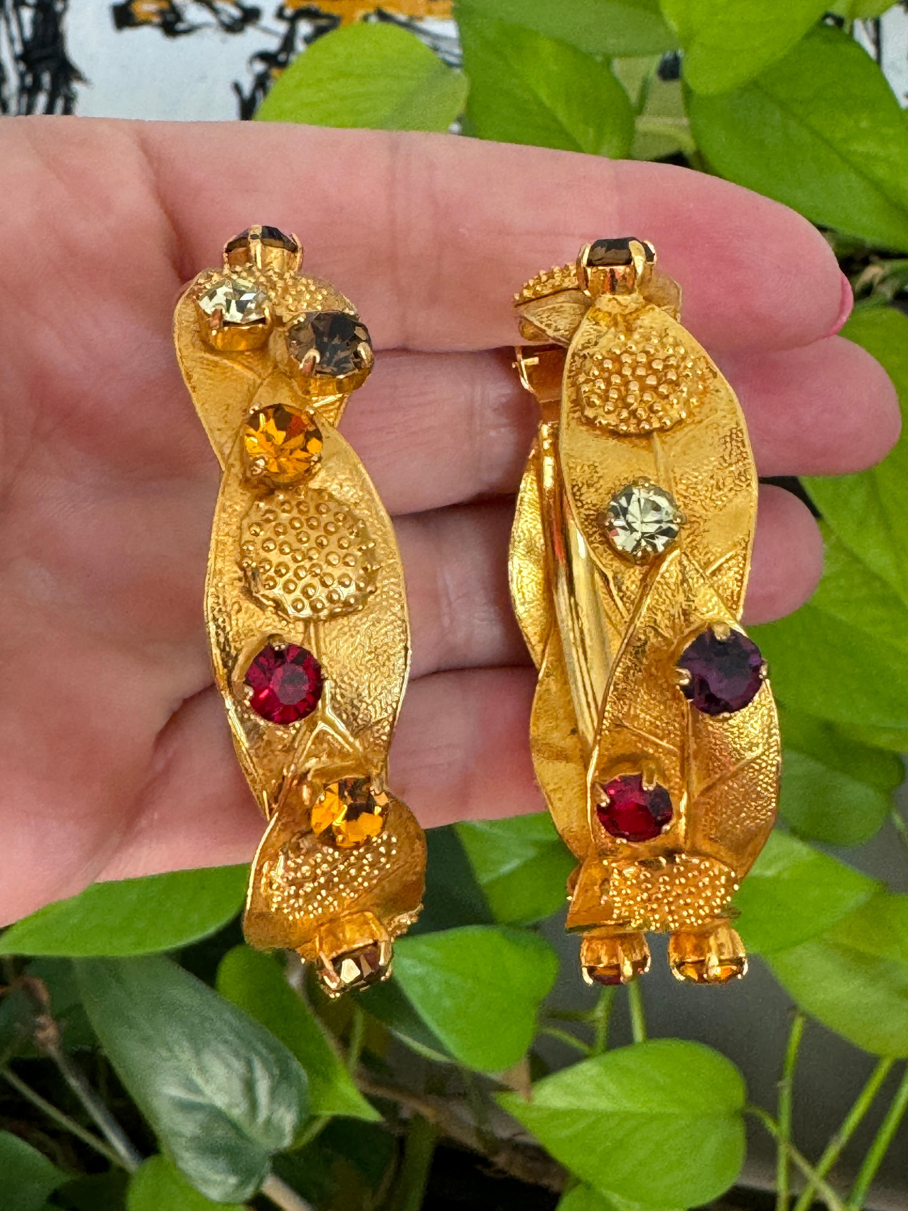 Dominique Aurientis Large Leaf Hoop Earrings New, Never worn 1980s 2