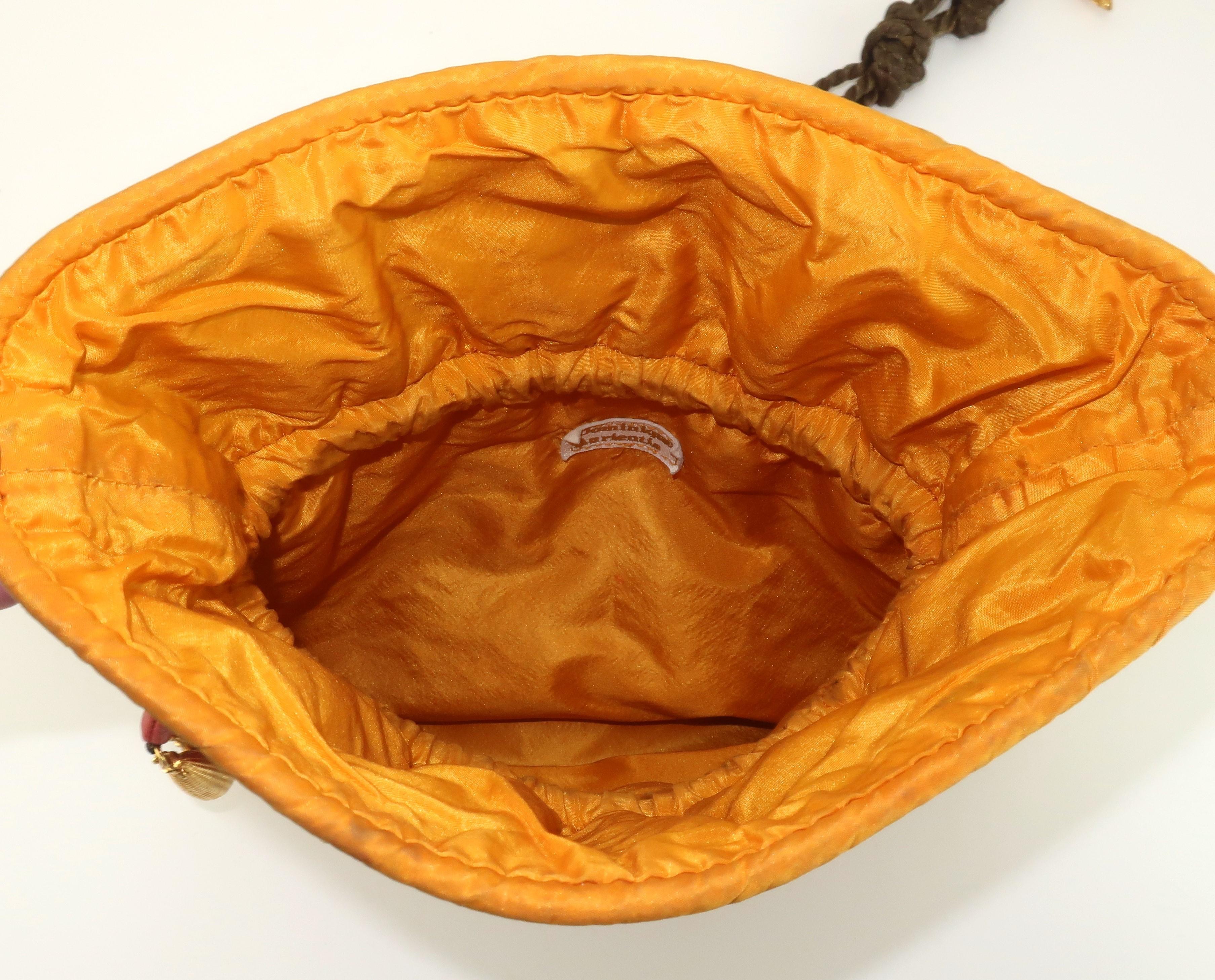 Dominique Aurientis Leather & Gold Tone Charm Drawstring Handbag, 1980's en vente 5