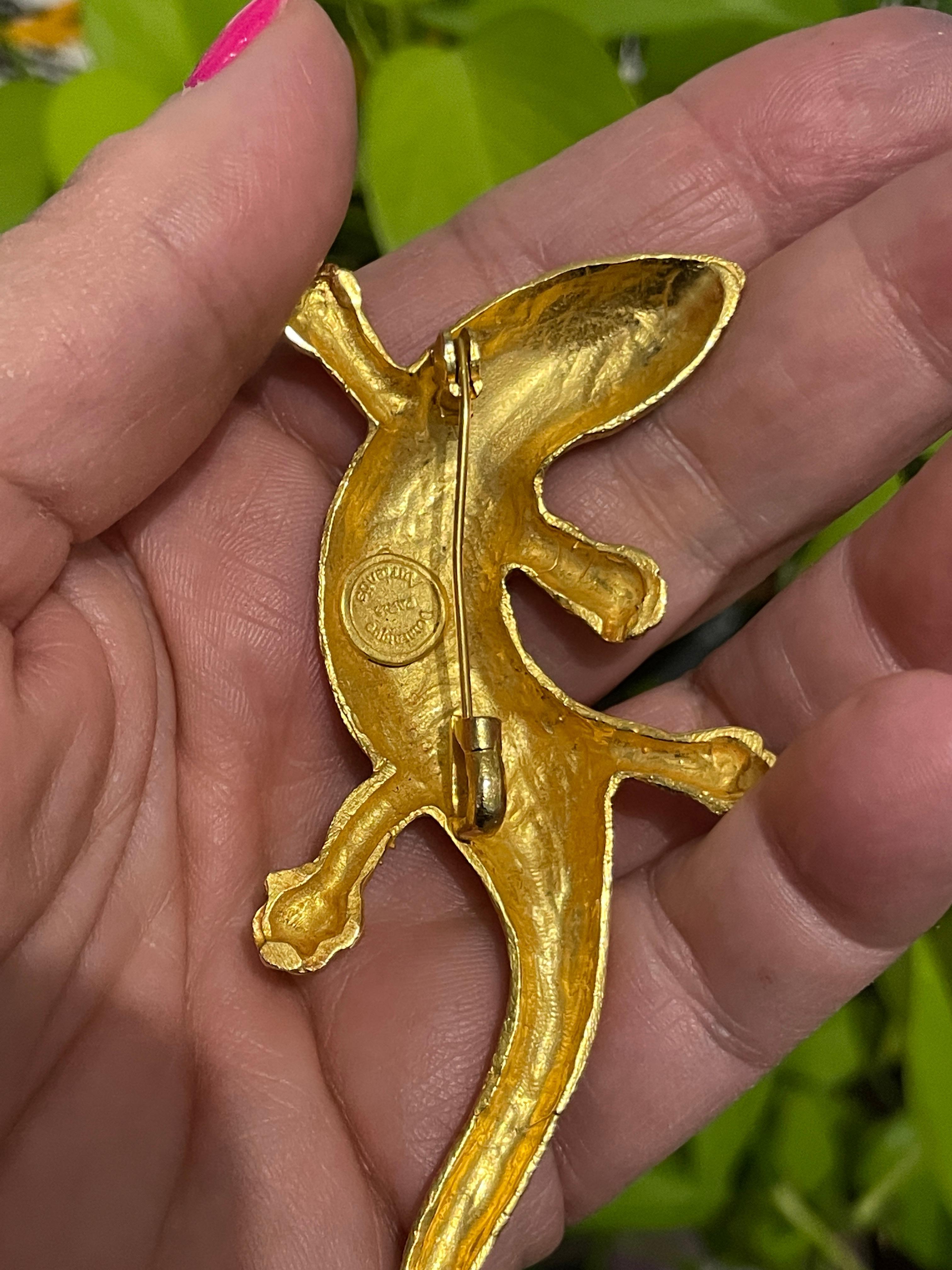  Dominique Aurientis Made France Lizard Gilt Gold Pin Brooch, Never worn 1980s For Sale 2