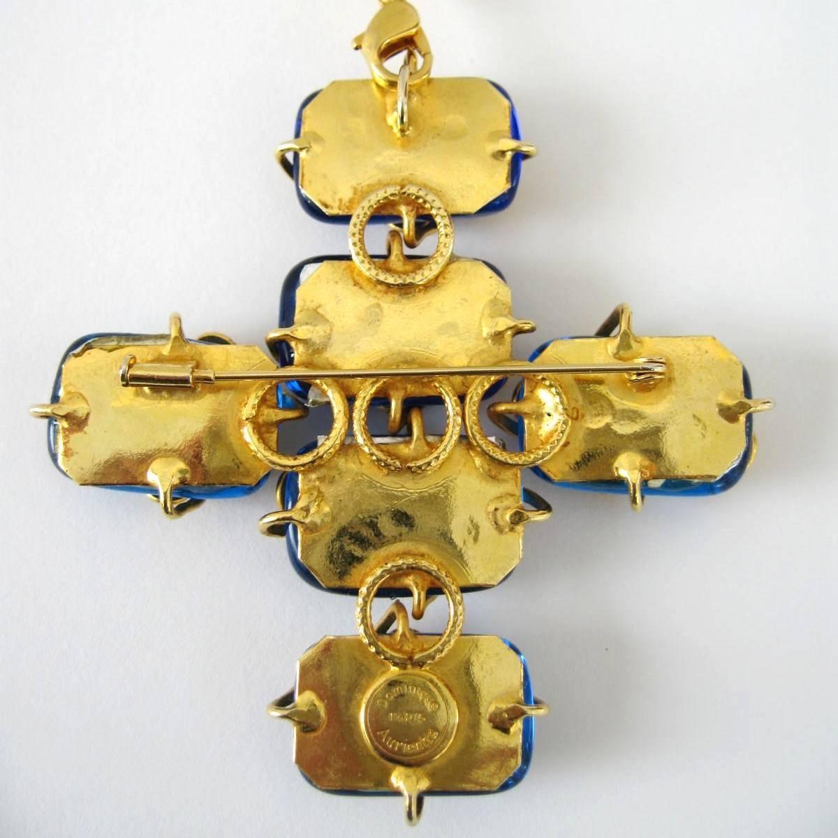 Dominique Aurientis Maltese Cross Gripoix Glass Necklace or Brooch 1980s 1