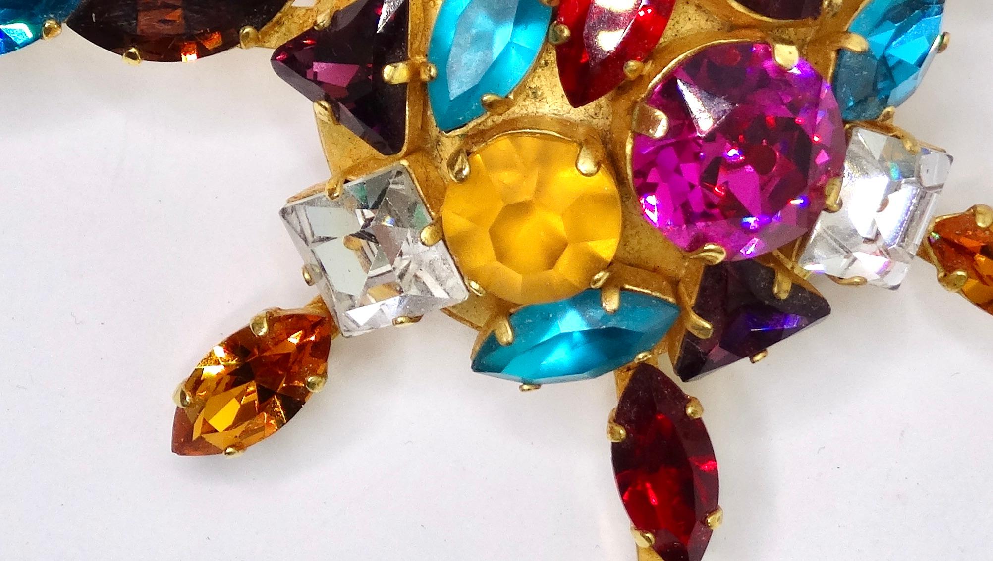 Dominique Aurientis Multi Colored Crystal Brooch In Excellent Condition For Sale In Scottsdale, AZ