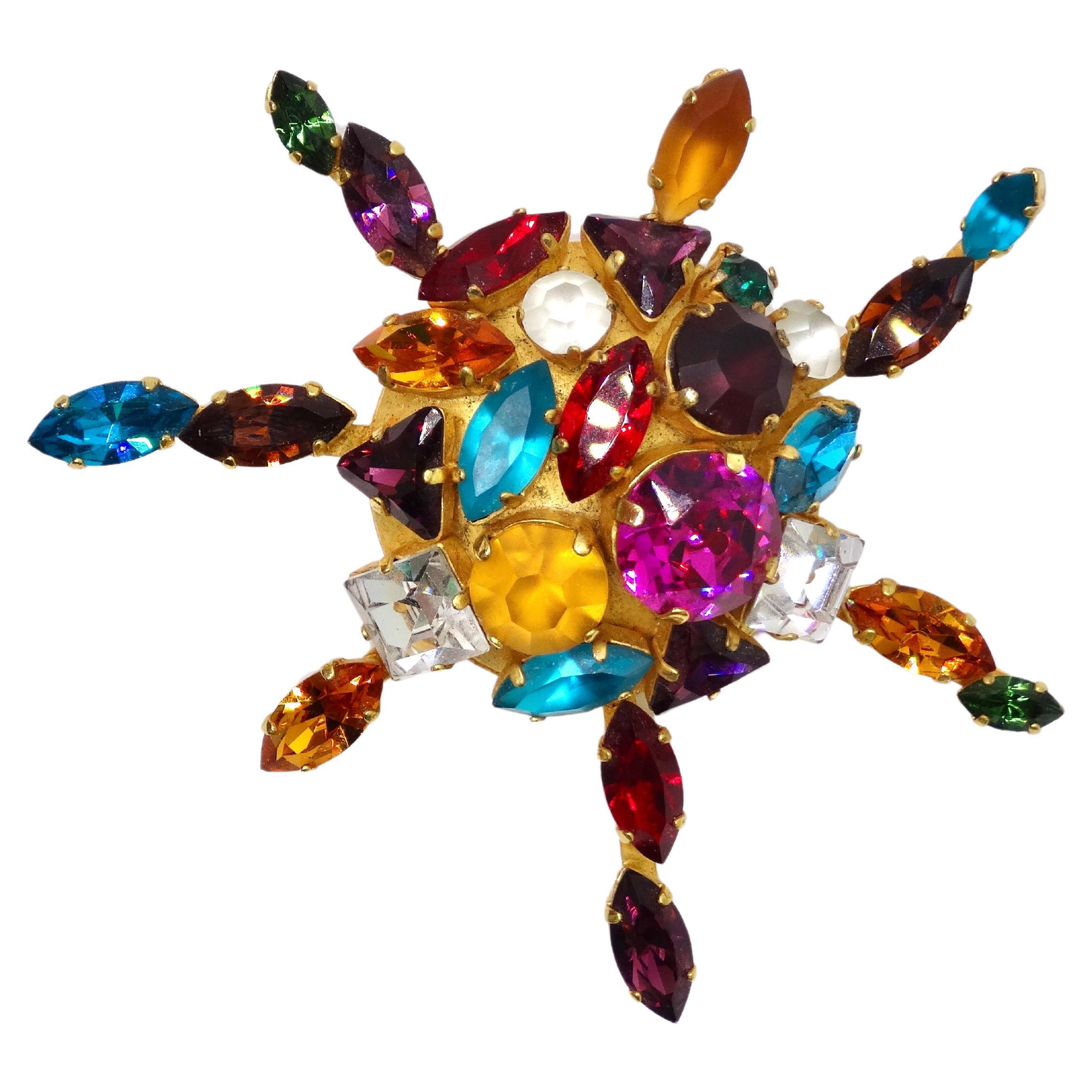 Dominique Aurientis Multi Colored Crystal Brooch For Sale