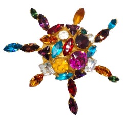 Vintage Dominique Aurientis Multi Colored Crystal Brooch