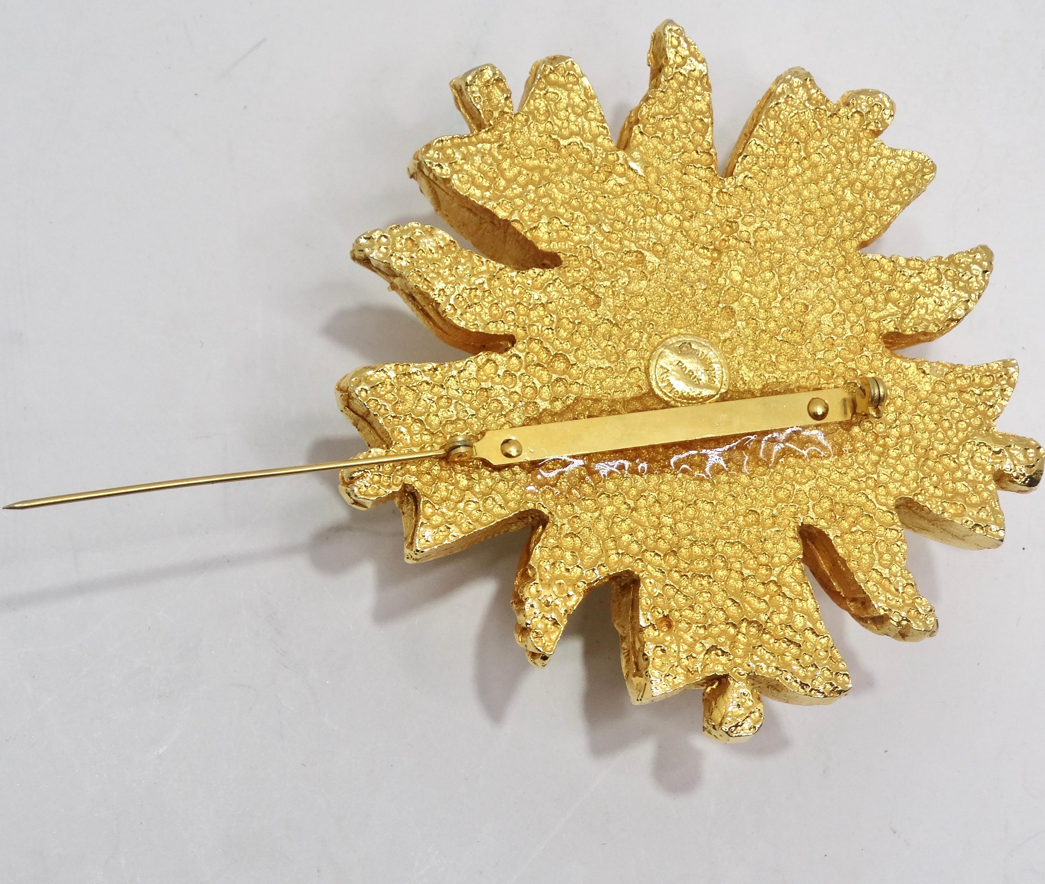 Dominique Aurientis Paris 1980s Gold Plated Green Stone Flower Brooch For Sale 2