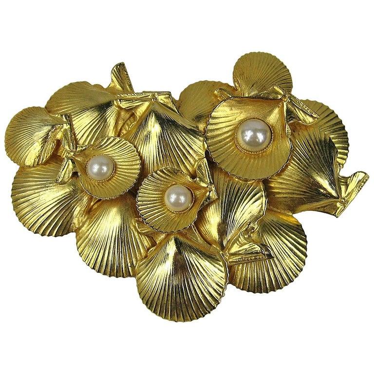 Dominique Aurientis Seashell Brooch Gold Gilt New, Never worn 1980s  In New Condition In Wallkill, NY